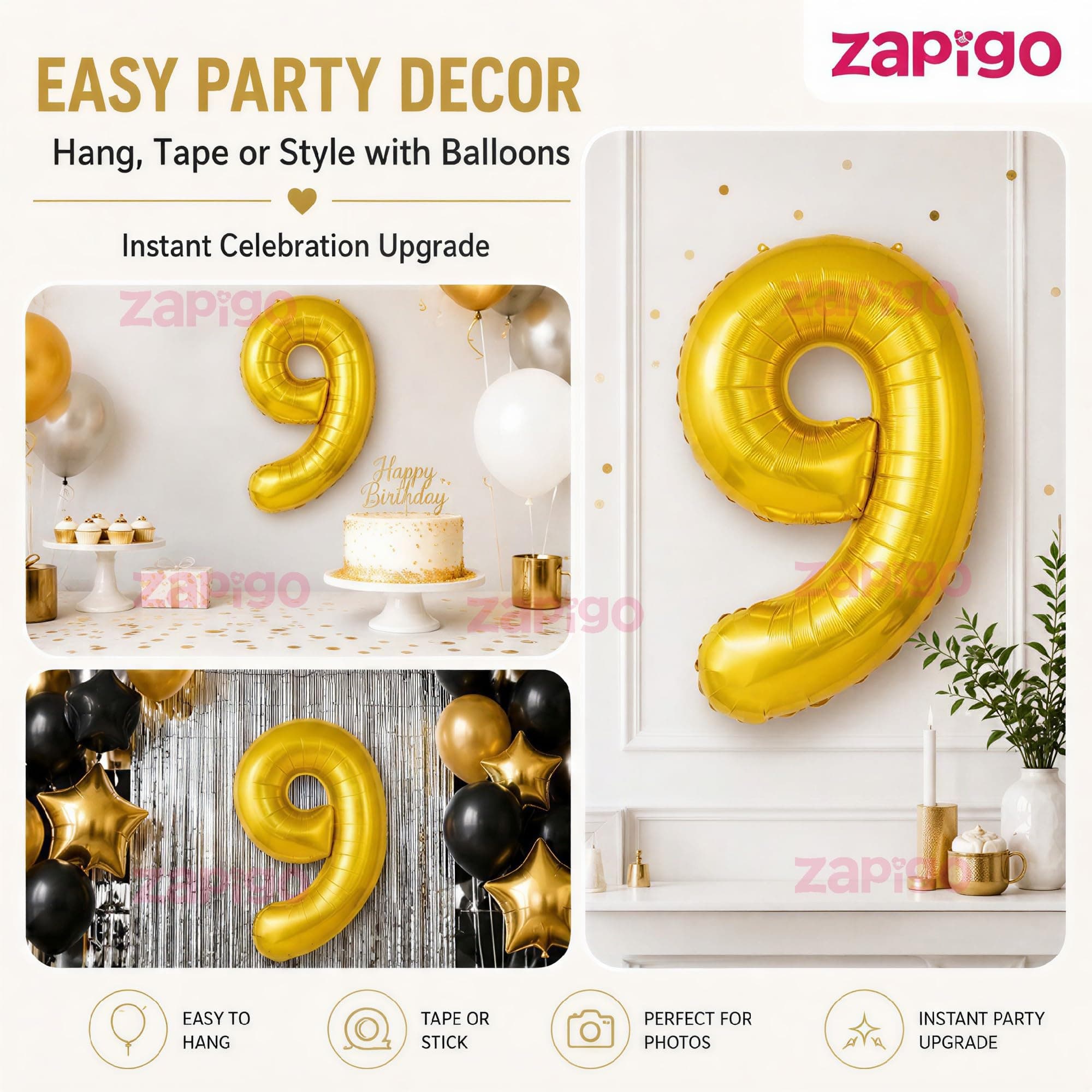 Balloonistics Gold Foil Number 9 Balloon – 16 Inch Golden Foil Number for Custom Age, Year & Phrase Party Decoration (Number 9) thumbnail 7