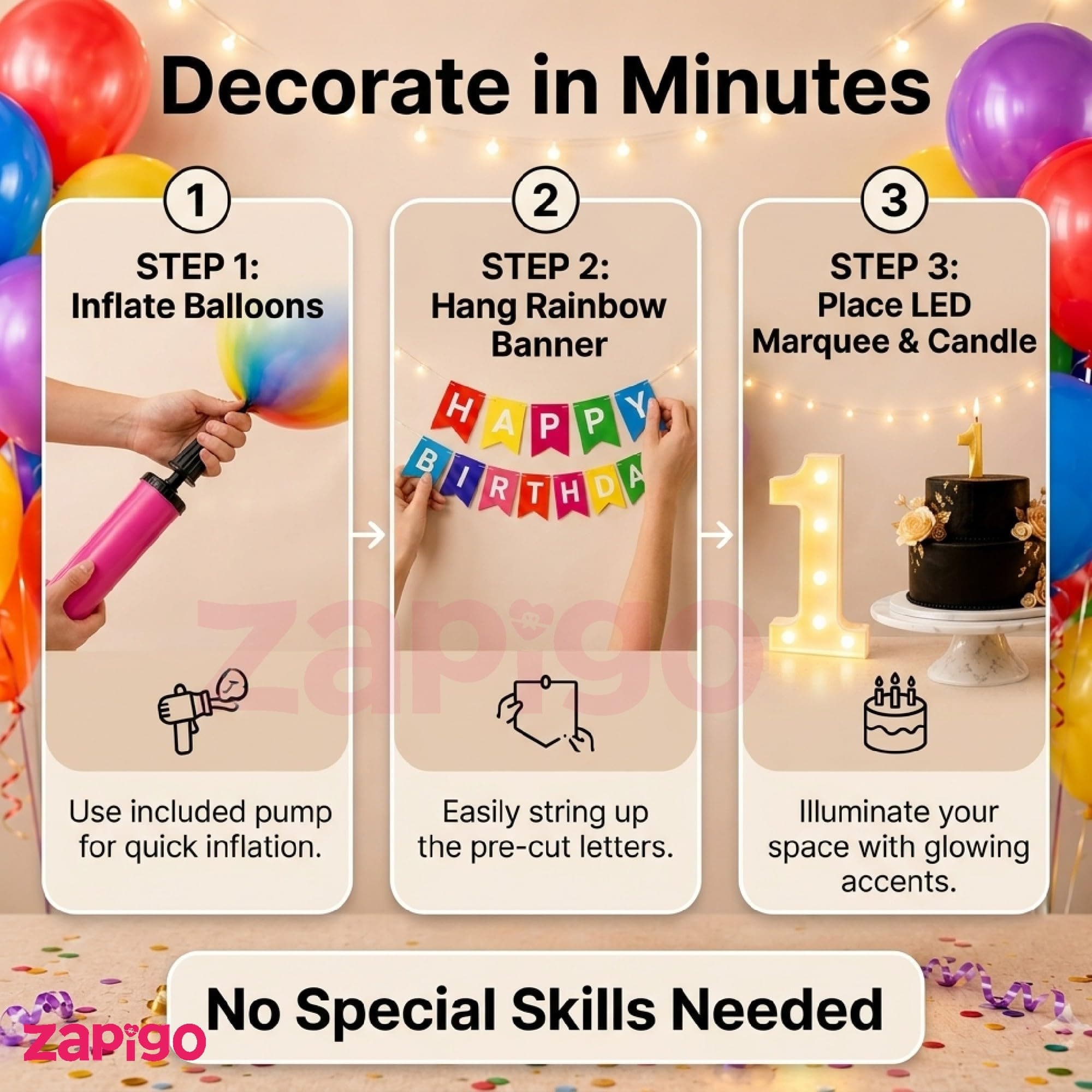 Balloonistics 55-Piece 1st Birthday Decoration Kit - Number 1 Foil Balloon, Happy Birthday Banner, Latex Balloons, Arch Tools for First Birthday Party Decor thumbnail 5