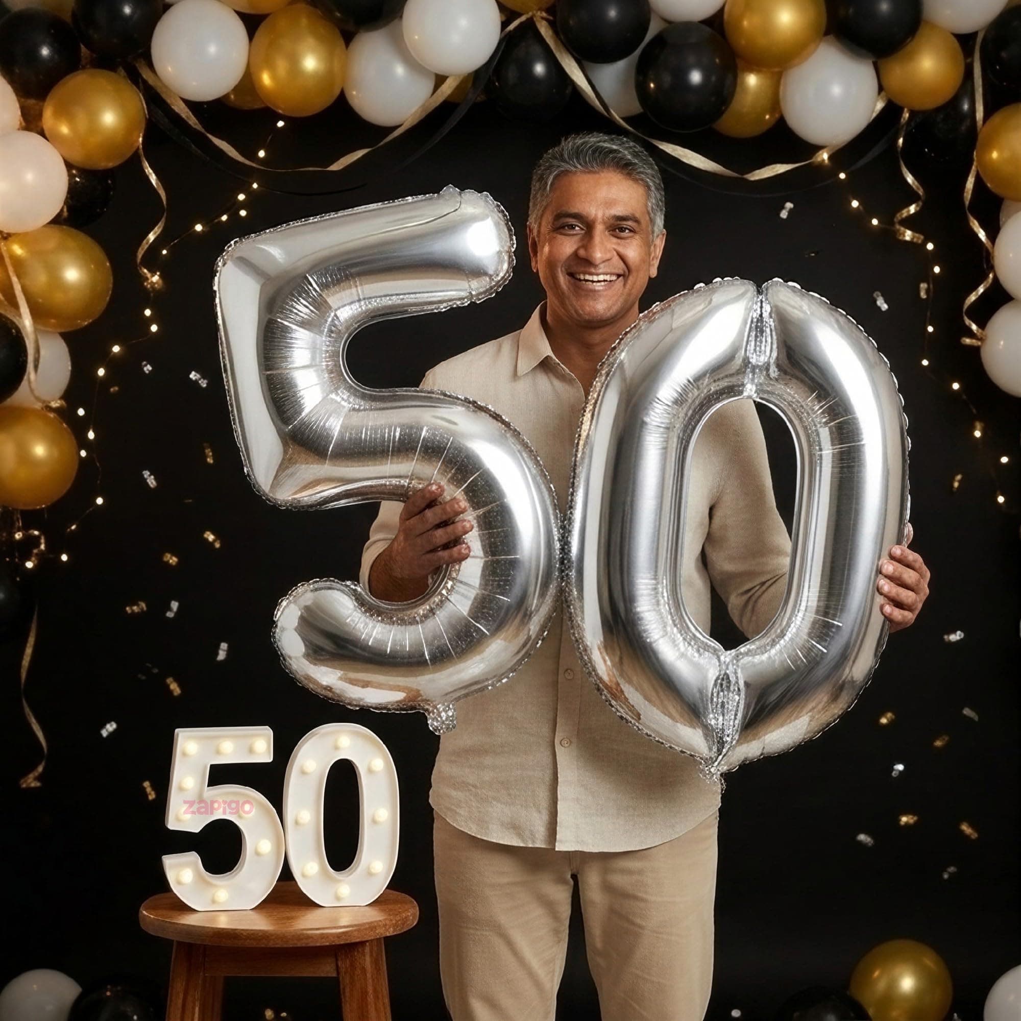 Balloonistics Silver 40-Inch Foil Number 50 Balloon with Matching LED Marquee Light - Combo Set for 50th Birthday, Anniversary, Retirement Party Decoration, Photo Booth Backdrop thumbnail 1