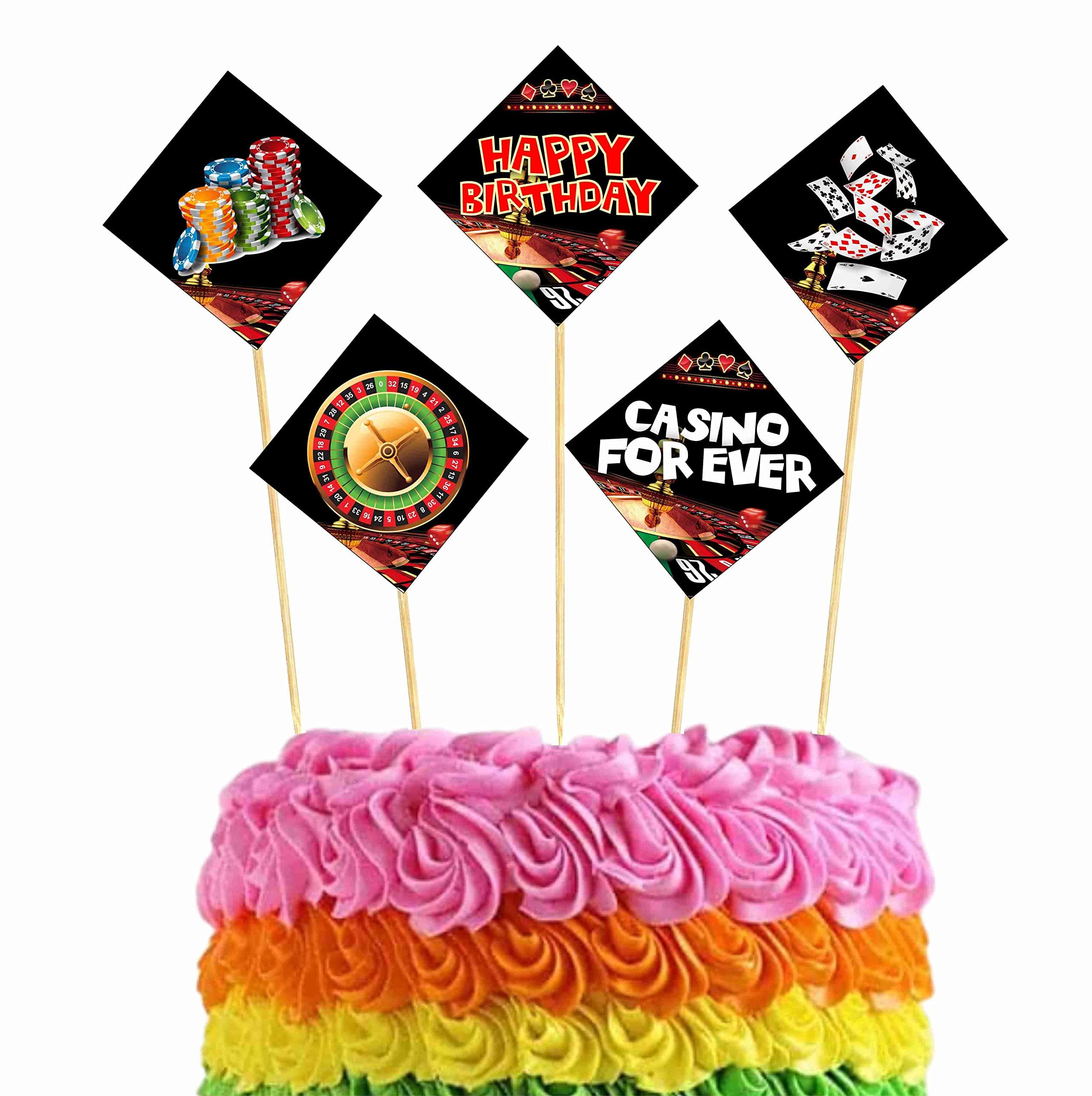 Balloonistics Casino Theme Cake Toppers (Pack of 10) - Las Vegas Style Birthday Cake Decorations - Premium Cardstock Cupcake Picks with Bamboo Sticks for Poker Night, Casino Royale (Cake Topper - Pack of 10) thumbnail 1