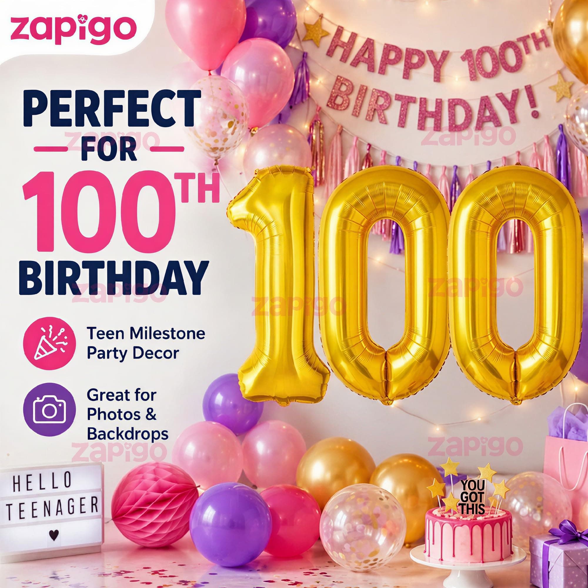 Balloonistics Gold Foil Number 100 Balloon – 16 Inch Golden Foil Number for Custom Age, Year & Phrase Party Decoration (Number 100) thumbnail 4