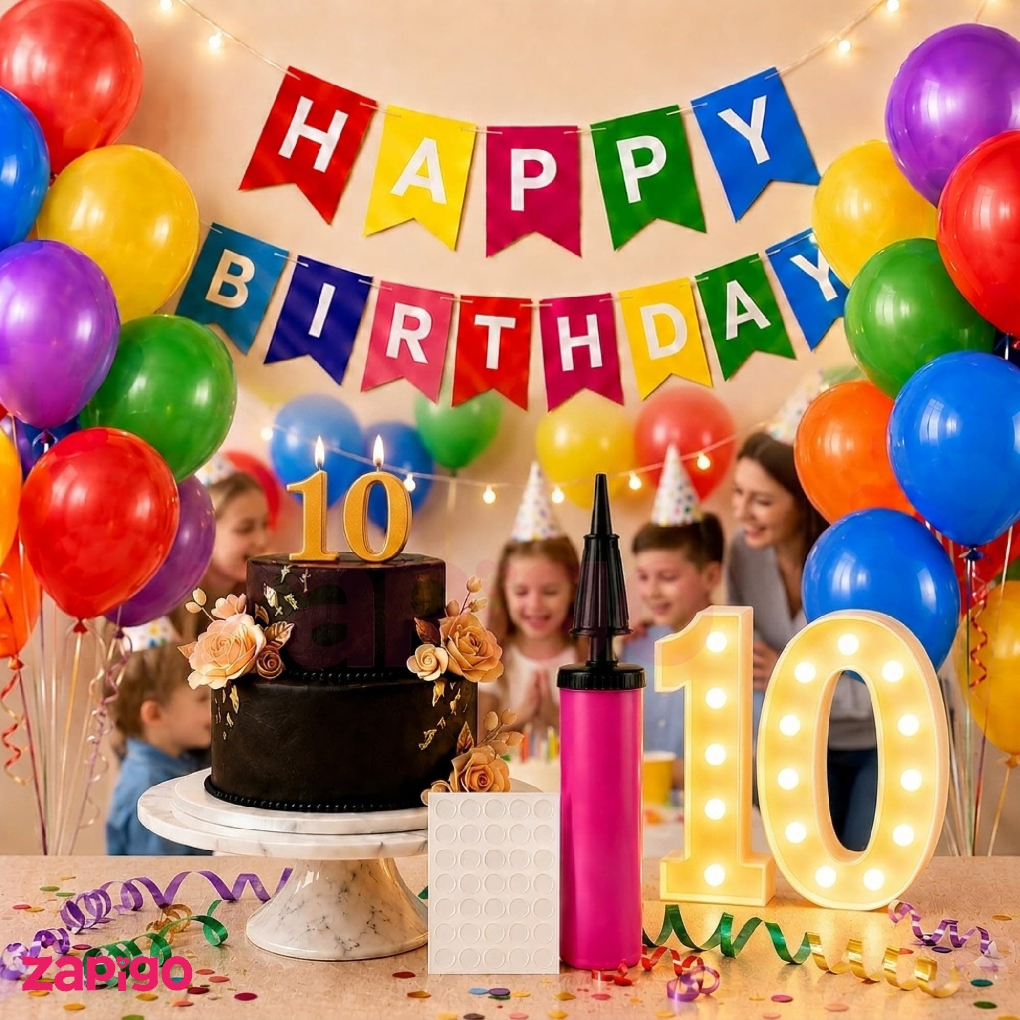 Balloonistics 55 Pcs 10th Birthday Decoration Kit – Number 10 Foil Balloons, Happy Birthday Banner, Latex Balloons & Arch Tools for Party Decorations, Milestone Celebrations, Photo Booth Backdrop thumbnail 3