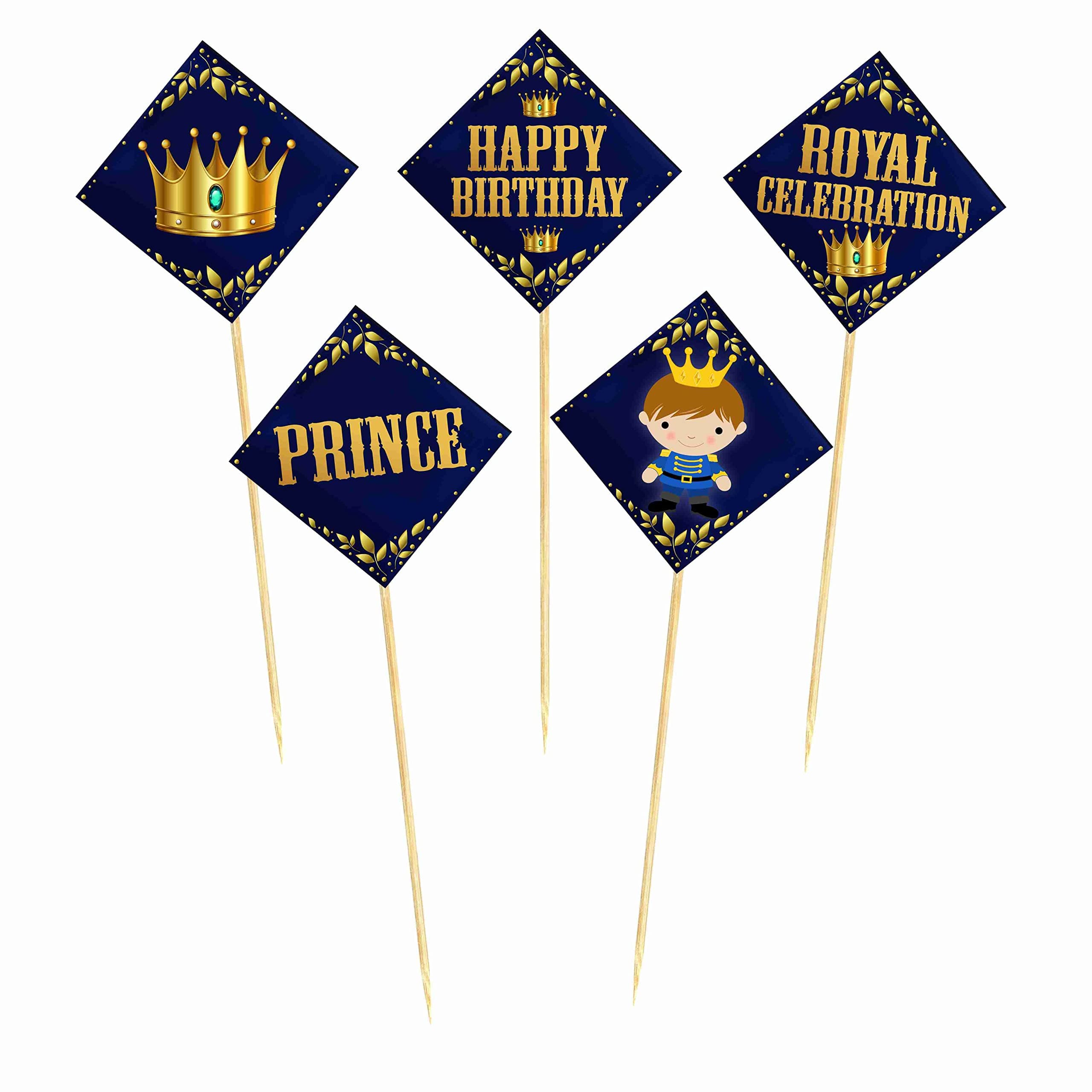 Balloonistics Prince Theme Cake Topper Decorations with Bamboo Sticks Premium Cardstock Toppers for Boys, Kids Birthday Party (Cake Topper - Pack of 10) thumbnail 2