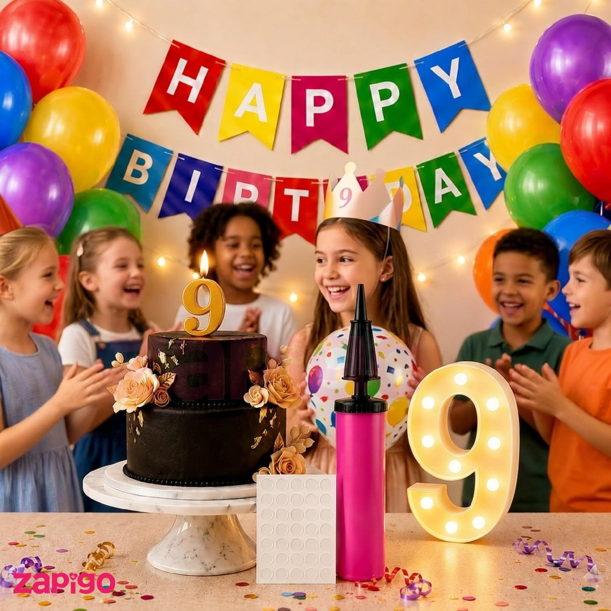 Balloonistics 55-Piece 9th Birthday Decoration Kit – Number 9 Foil Balloon, Happy Birthday Banner, Latex Balloons & Arch Tools for Party Room Decor, Balloon Arch, Photo Booth Backdrop thumbnail 4