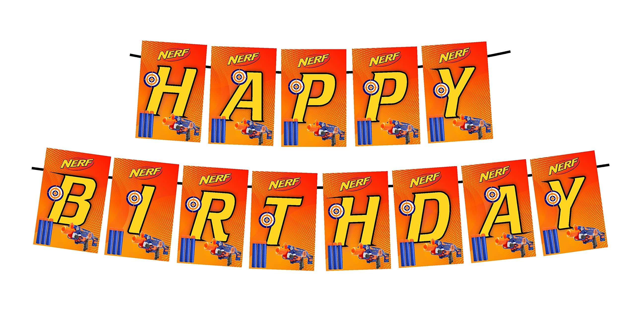 Dart Blaster Theme Happy Birthday Banner - "Battle Zone" Tactical Cardstock Bunting - Blue & Orange Dart War Party Decorations, Action-Packed Birthday Backdrop (Happy Birthday Banner) thumbnail 2