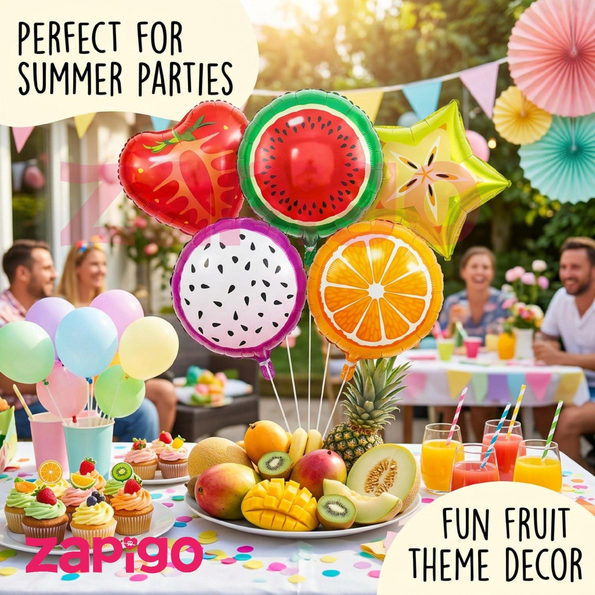 Balloonistics Fruits Theme Happy Birthday Balloon Bouquet Pack Of 5 thumbnail 4