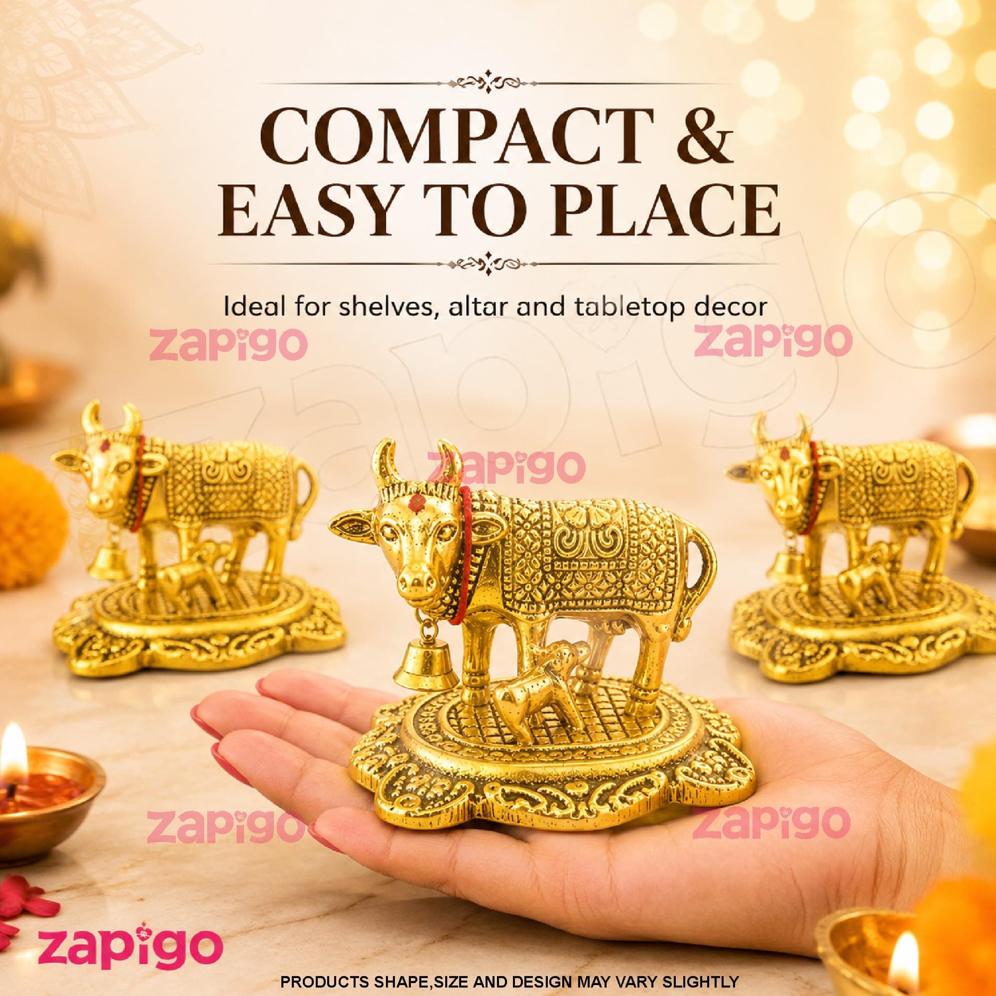 Habba Cow Statue Gold Pooja Return Gift for Women, Traditional Kamadhenu Idol for Tambulam, Sumangali Gift, Varalakshmi Vratham, Deepavali, Griha Pravesh, Weddings & Baby Showers, Pack of 5 thumbnail 8