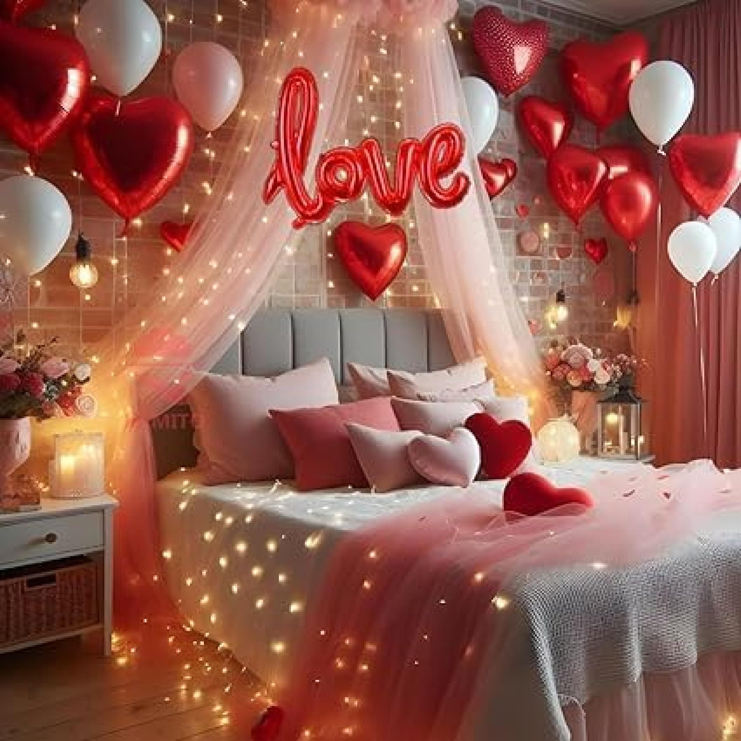 Balloonistics 33 Pcs Valentine's Day Decoration Kit – Romantic Red & Gold Love Set with Foil Balloons, Heart Balloons & Ribbon for Anniversary & Bedroom Decor thumbnail 6