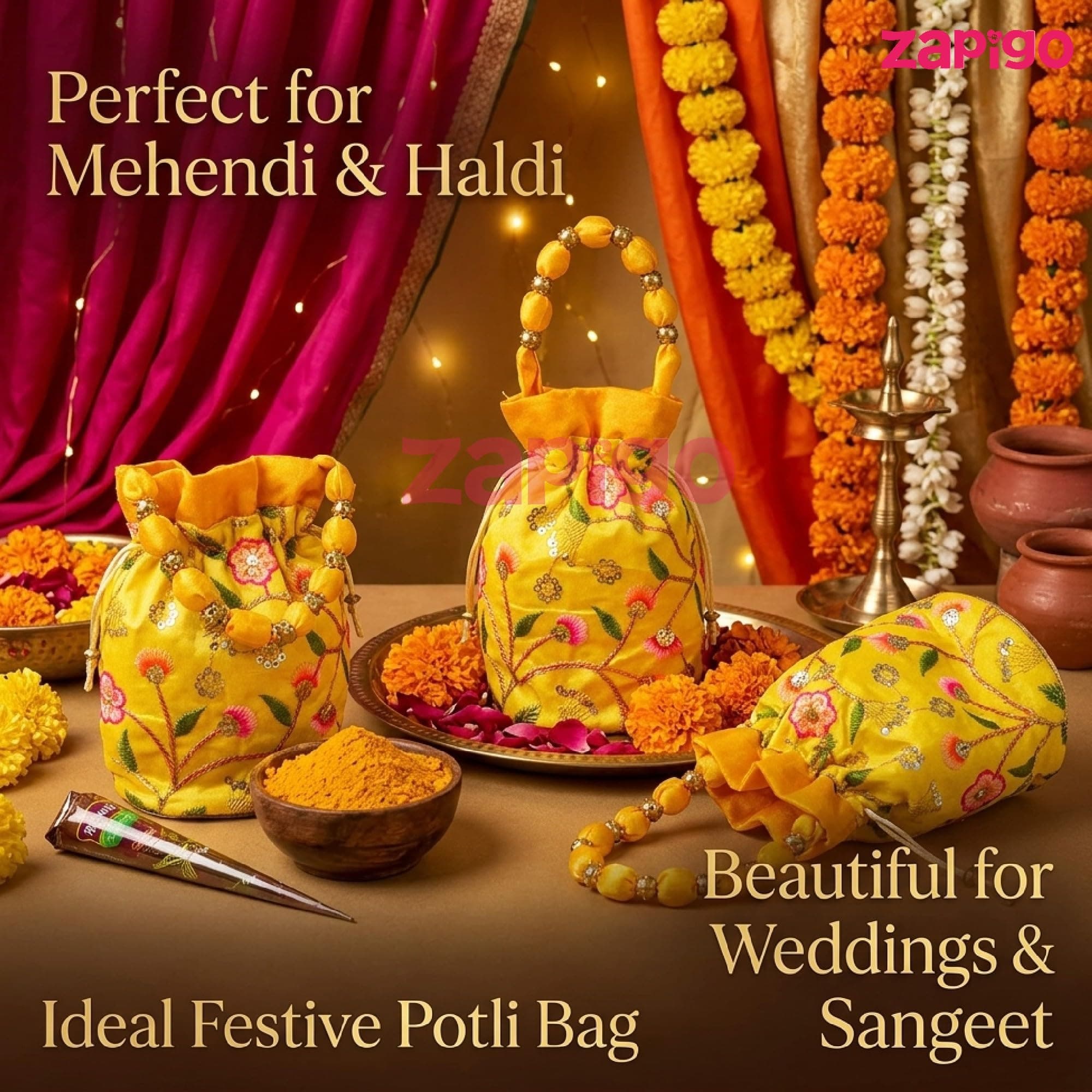 Habba Embroidered Potli Bag with Handle, Drawstring Closure, Compact Ethnic Festive Shagun & Return Gift Bag for Women, Weddings, Mehendi, Haldi Kumkum, Diwali, Navratri, Baby Showers, Pack of 5 thumbnail 4