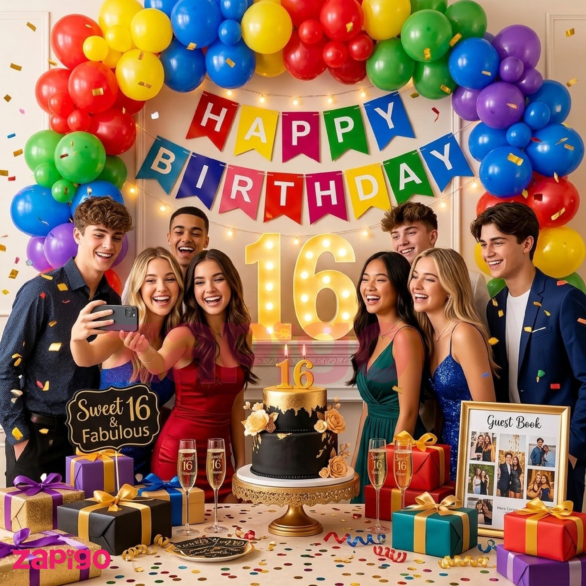 Balloonistics 55 Pcs 16th Birthday Decoration Kit – Number 16 Foil Balloons, Happy Birthday Banner, Latex Balloons & Arch Tools for Party Room Decor, Balloon Garland, Photo Booth Backdrop thumbnail 3