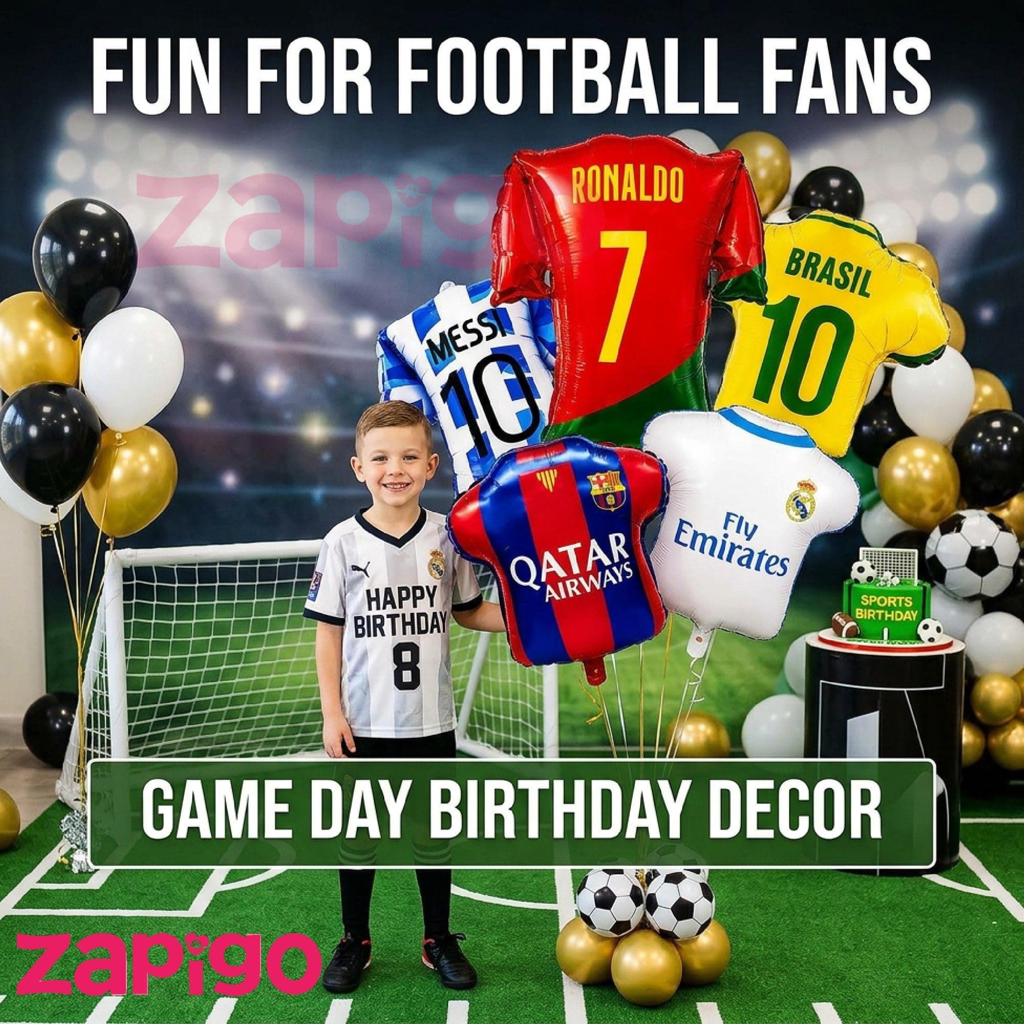Balloonistics Football Soccor Jersy Theme Happy Birthday Balloon Bouquet Pack Of 5 thumbnail 5