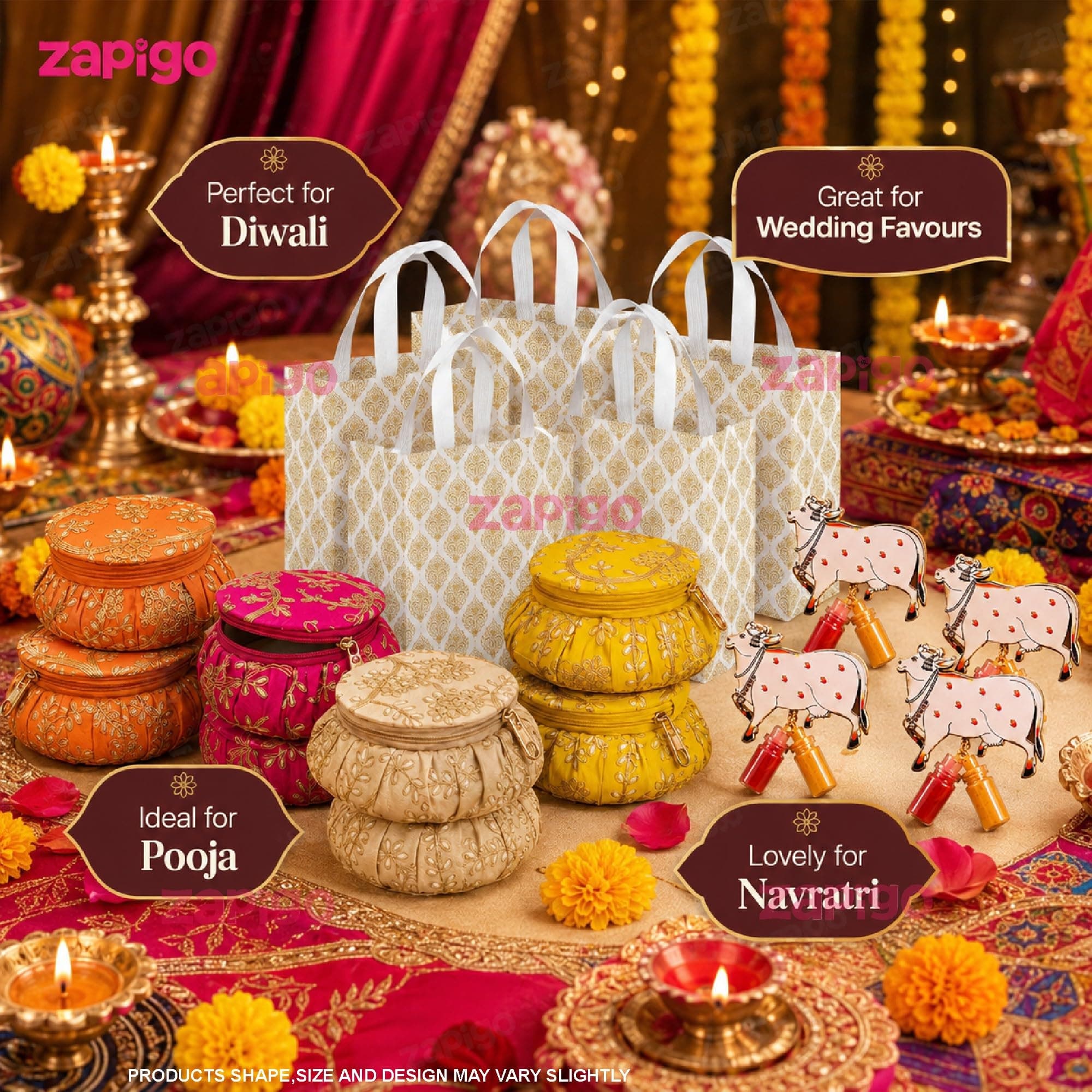 Habba Bangle Box, Cow Kumkum Set and Carry Bag, Traditional Haldi Kumkum Tambulam Hamper for Weddings, Festivals, Baby Showers, Housewarming, Varalakshmi Vratham, Navratri, Deepavali, Pack of 5 thumbnail 6