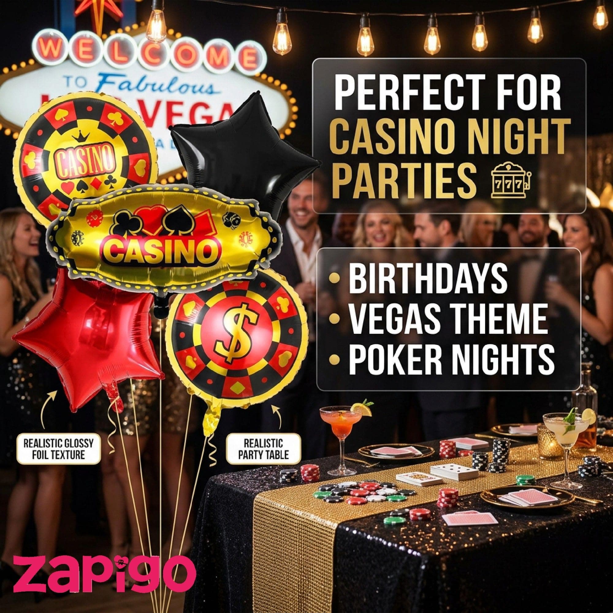 Balloonistics Casino Theme Happy Birthday Balloon Bouquet Pack Of 5 thumbnail 2