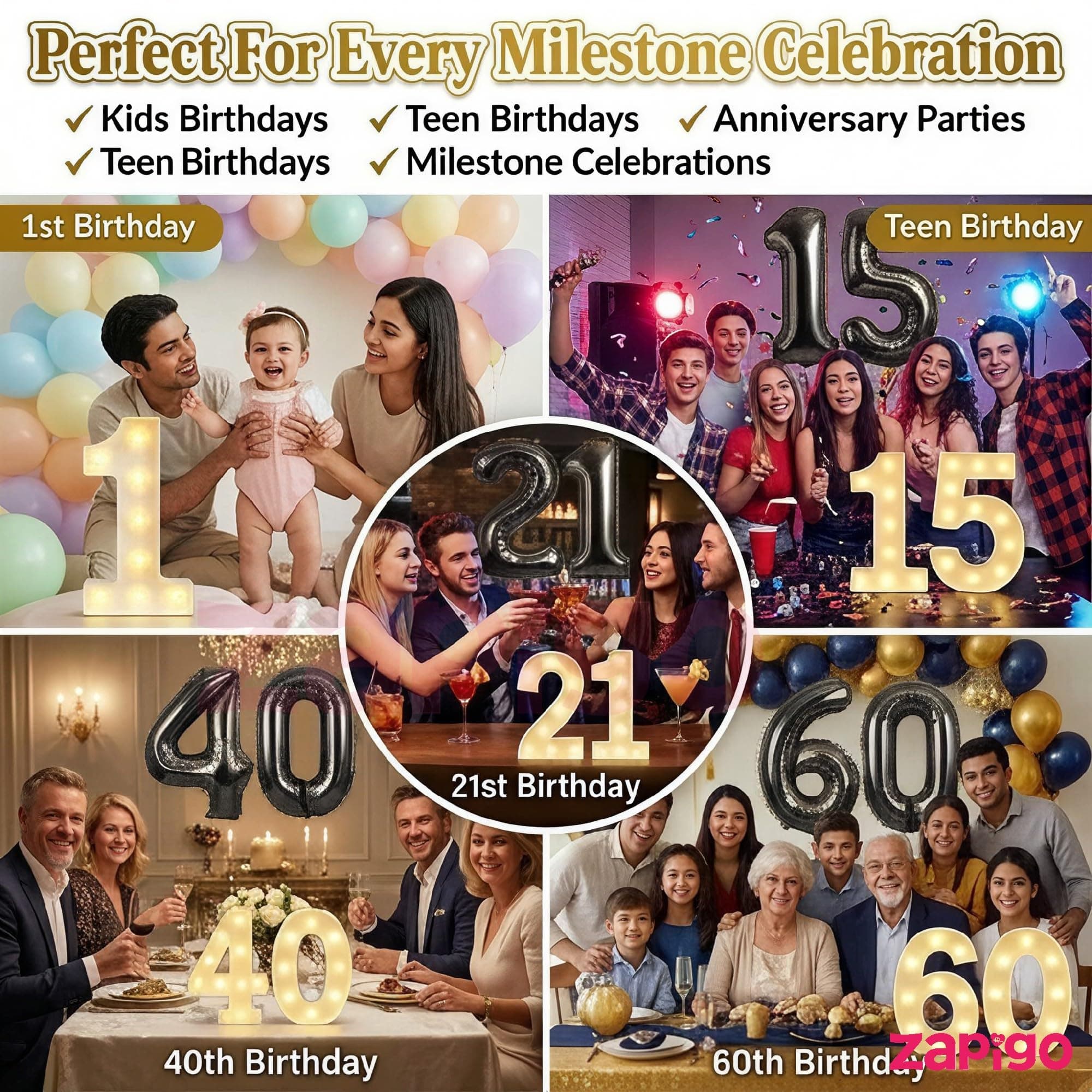 Balloonistics Black 40-Inch Foil Number 50 Balloon with Matching LED Marquee Light - Combo Set for 50th Birthday, Anniversary, Party Decoration, Photo Booth Backdrop thumbnail 4