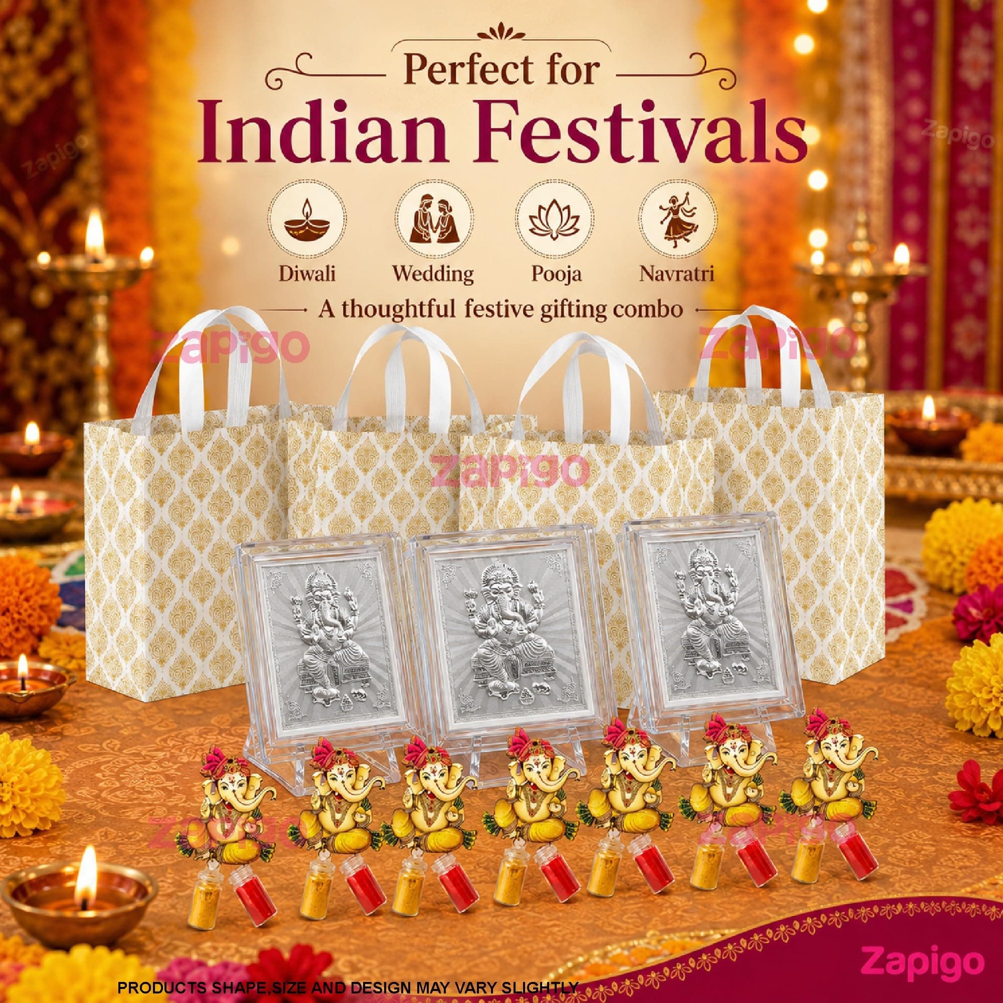 Habba Ganesha Frame Pooja Return Gift Combo with Ganesha Kumkum and Carry Bag, Traditional Haldi Kumkum Tambulam Hamper for Ganesh Chaturthi, Weddings, Gruhapravesam, Pack of 5 thumbnail 6