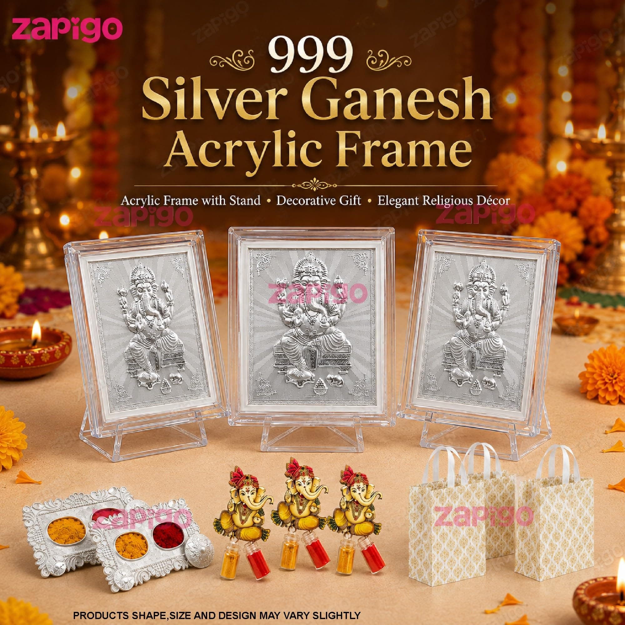 Habba Ganesha Frame Pooja Return Gift Combo for Women, Ganesha Kumkum, Kumkum Set, Carry Bag, Traditional Haldi Kumkum Tambulam Hamper for Ganesh Chaturthi, Weddings, Festivals, Pack of 5 thumbnail 4