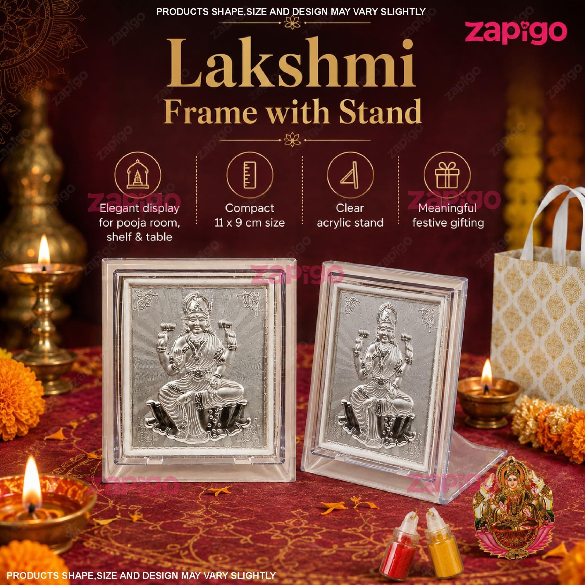 Habba Lakshmi Frame Pooja Return Gift Combo for Women, Lakshmi Kumkum Set, Festive Carry Bag, Traditional Haldi Kumkum Tambulam Hamper for Varalakshmi Vratham, Deepavali, Weddings, Pack of 5 thumbnail 3