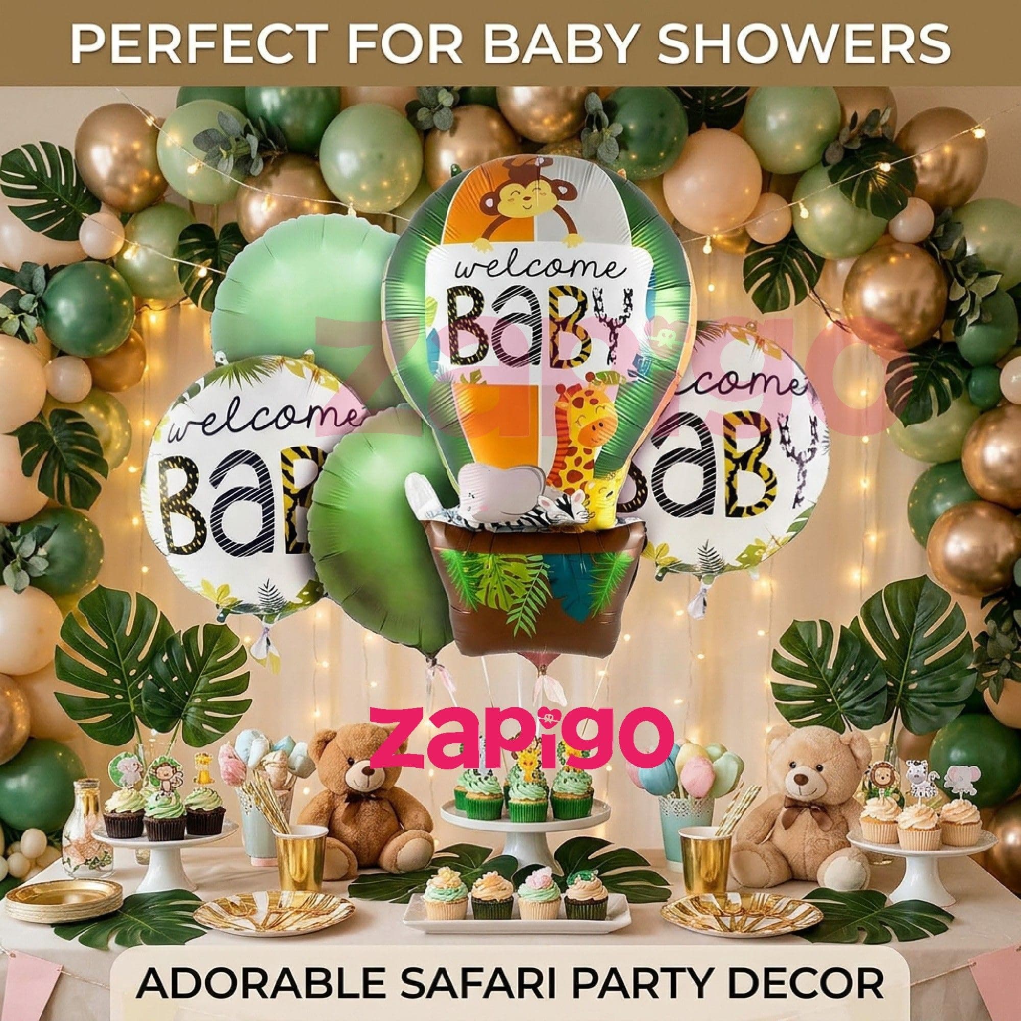 Balloonistics Welcome Baby Jungle Theme Happy Birthday Balloon Bouquet Pack Of 5 thumbnail 4