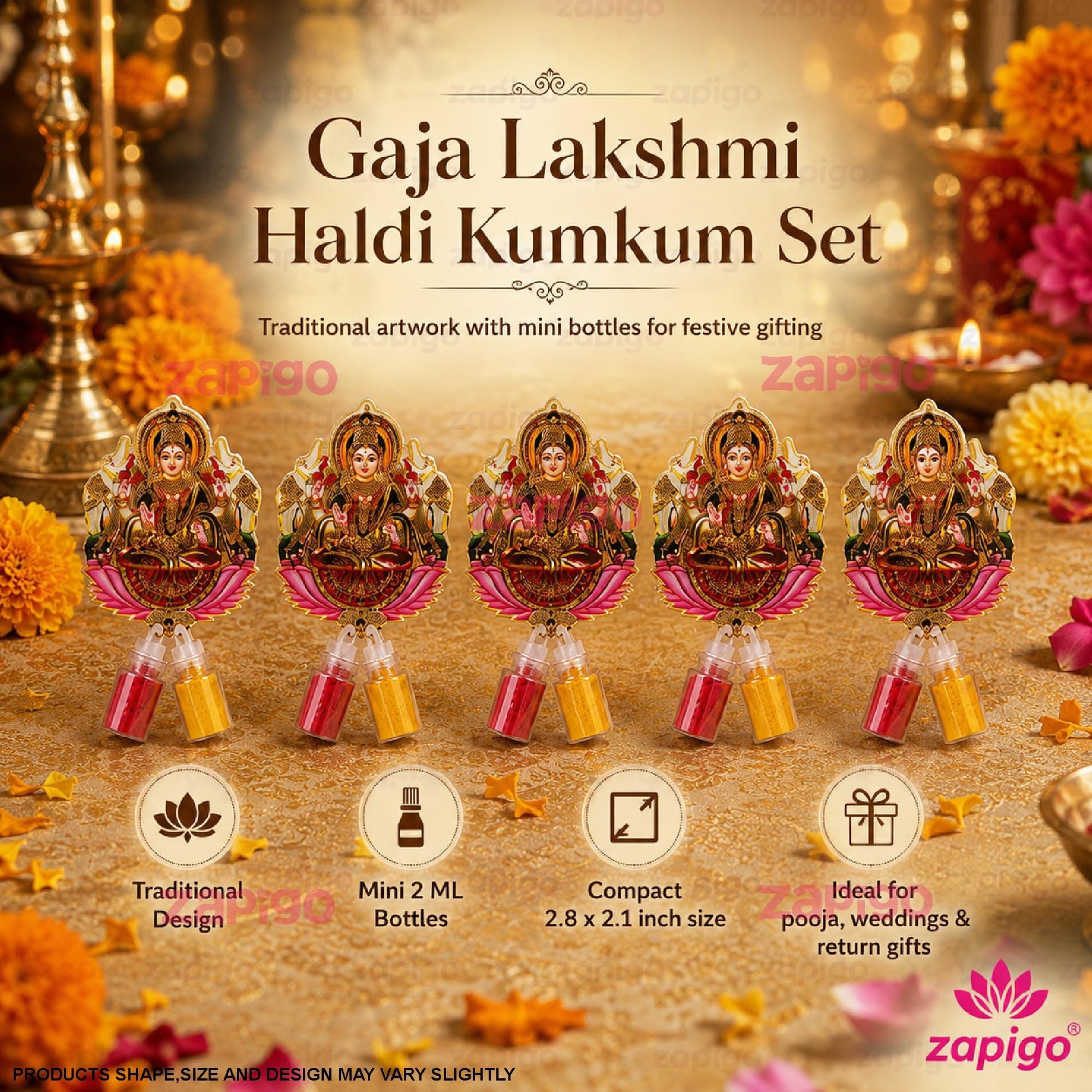 Habba Lakshmi Frame Pooja Return Gift Combo for Women, Lakshmi Kumkum, Carry Bag, Kumkum Set, Traditional Haldi Kumkum Tambulam Hamper for Varalakshmi Vratham, Weddings, Festivals, Pack of 5 thumbnail 4
