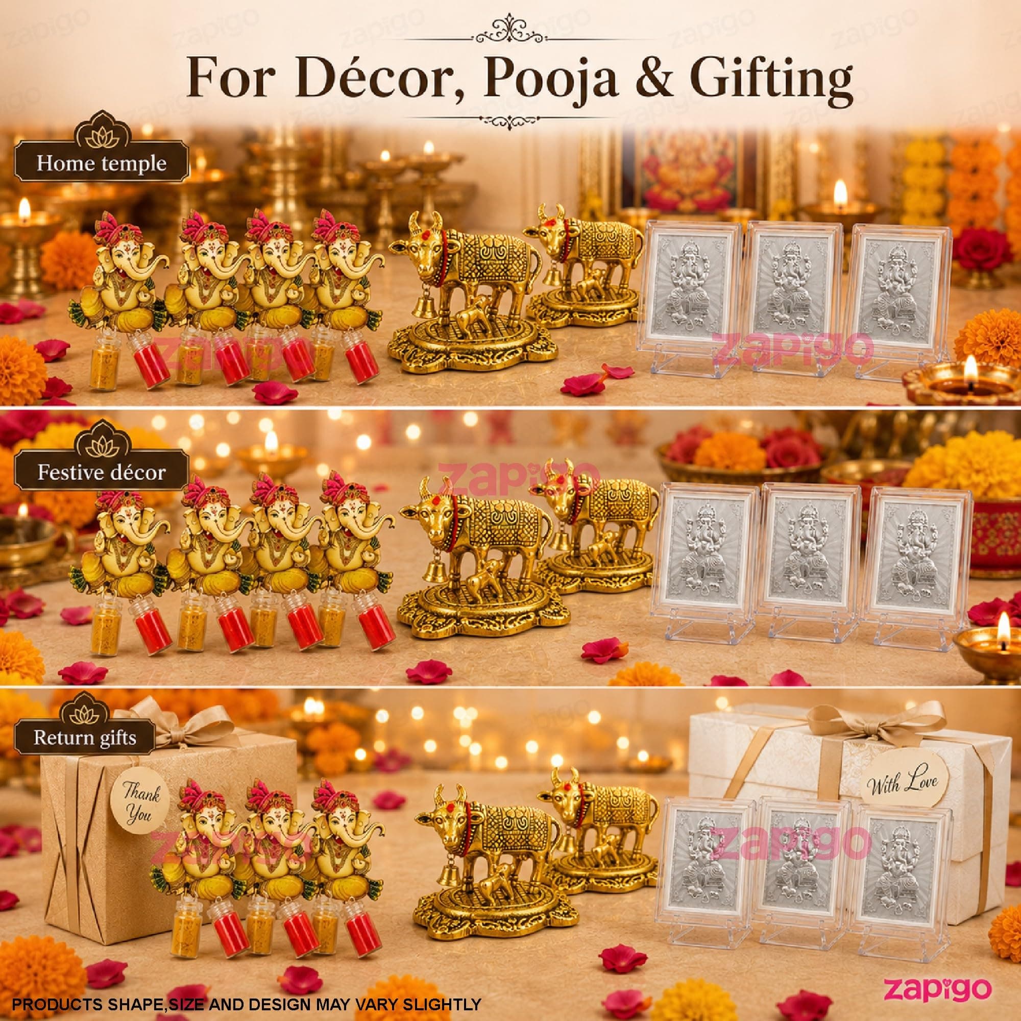 Habba Ganesha Frame with Kumkum Set and Cow Statue, Traditional Haldi Kumkum Tambulam Hamper for Ganesh Chaturthi, Varalakshmi Vratham, Weddings, Baby Showers, Griha Pravesh, Festivals, Pack of 5 thumbnail 8