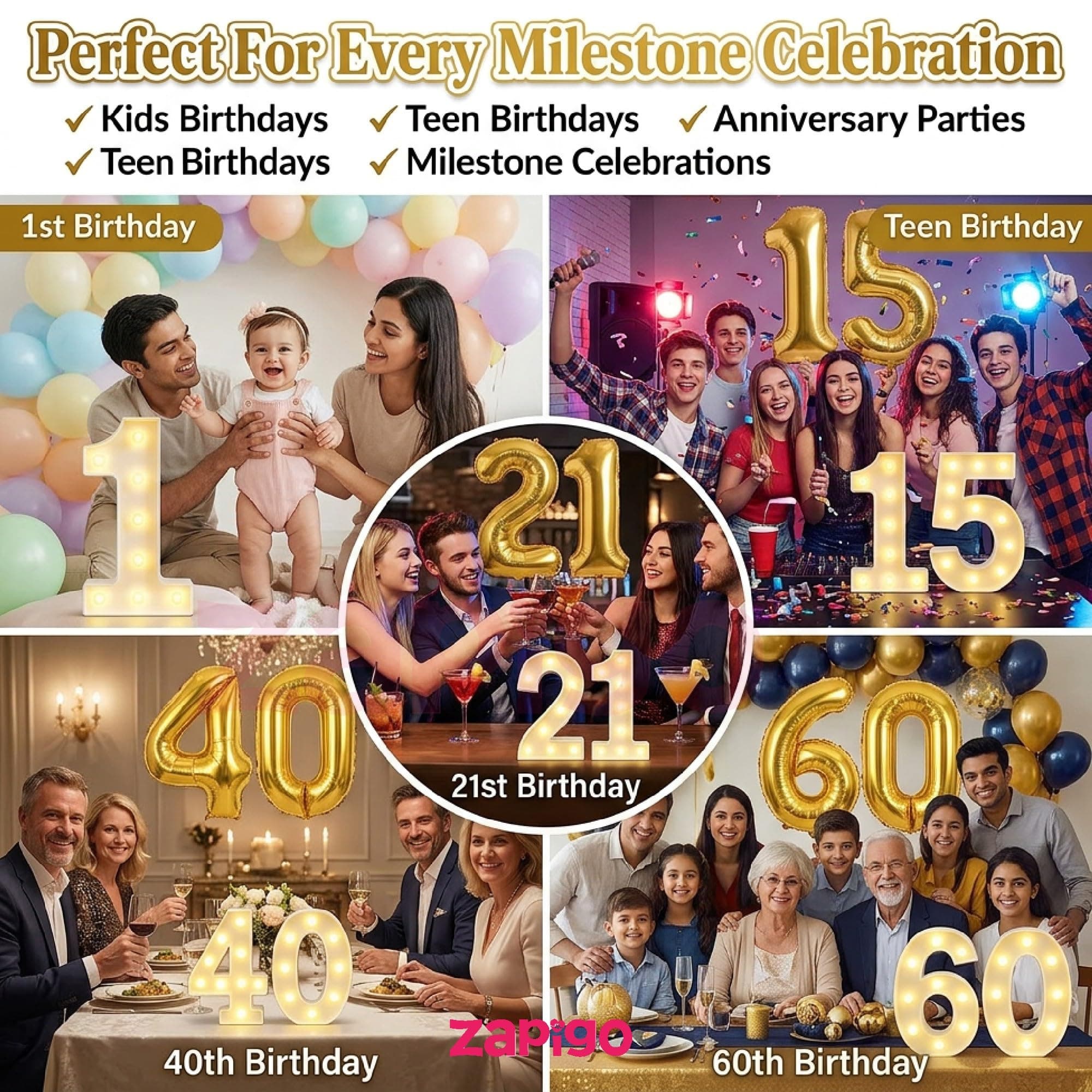 Balloonistics Gold 40-Inch Foil Number 9 Balloon with Matching LED Marquee Number Light - Combo Set for 9th Birthday, Anniversary, Party Decoration, Photo Booth Backdrop, Cake Table Decor thumbnail 6