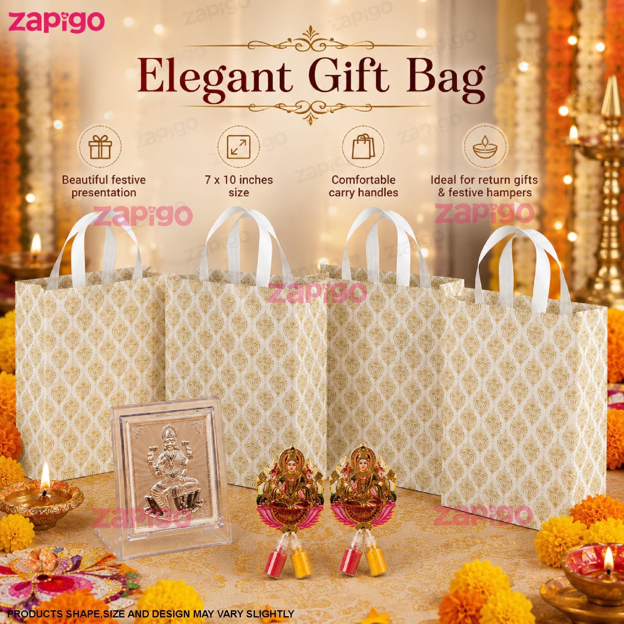 Habba Lakshmi Frame Pooja Return Gift Combo for Women, Lakshmi Kumkum Set, Festive Carry Bag, Traditional Haldi Kumkum Tambulam Hamper for Varalakshmi Vratham, Deepavali, Weddings, Pack of 5 thumbnail 5