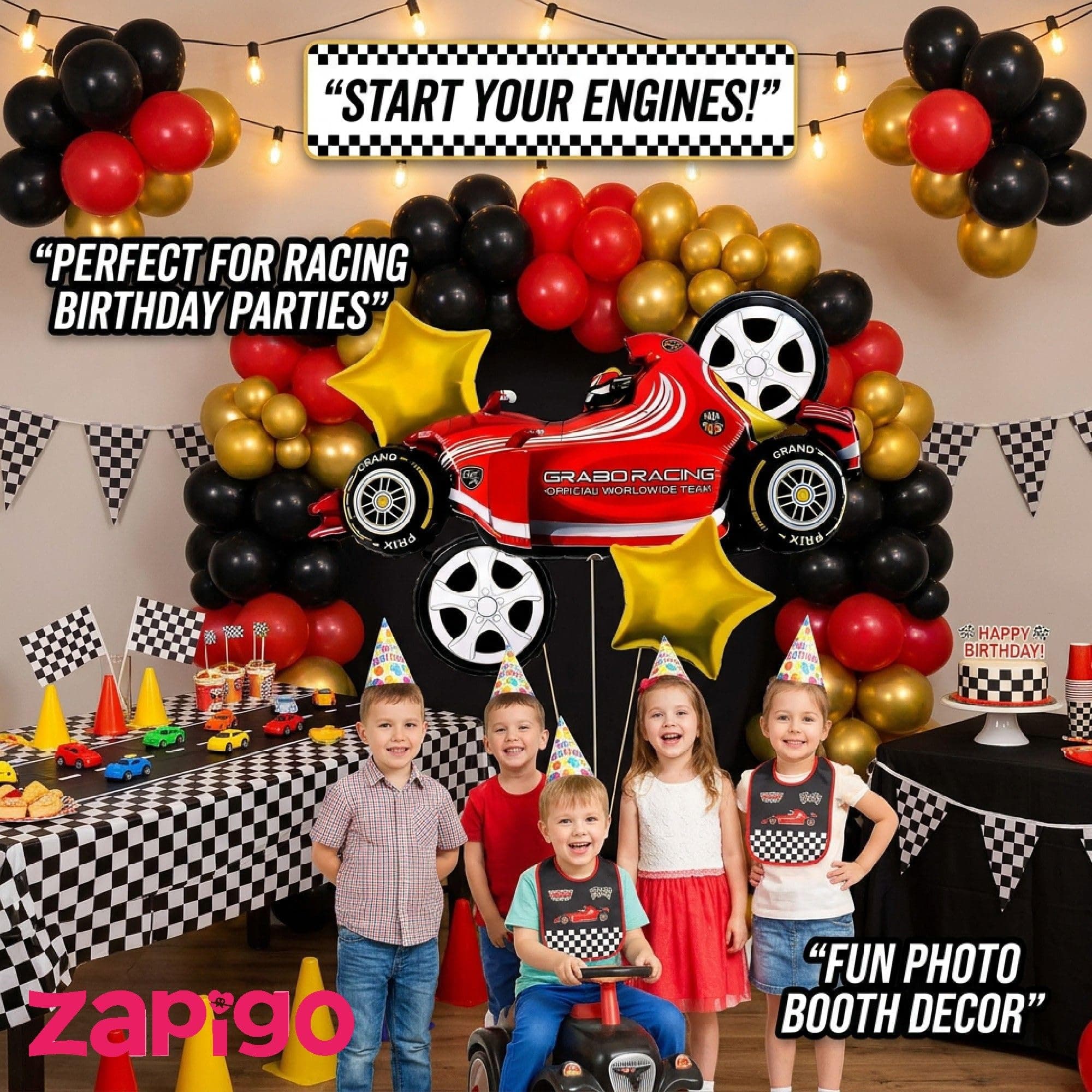 Balloonistics Sports Car Racing Theme Happy Birthday Balloon Bouquet Pack Of 5 thumbnail 5