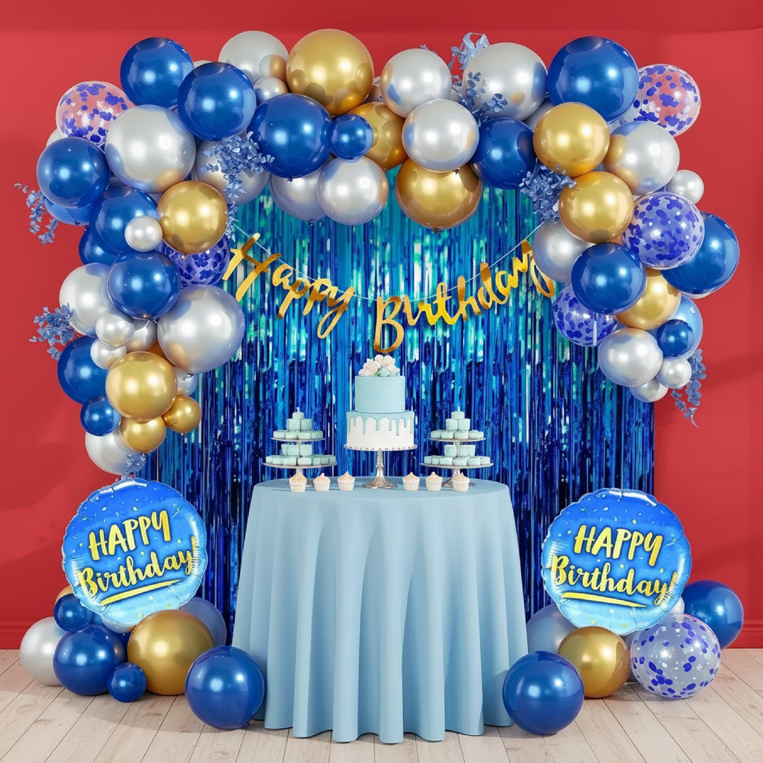 Balloonistics 44 Pcs Blue & Gold Birthday Decoration Kit for Boys – Fringe Curtain, Foil Balloons & Balloon Arch Strip – Premium Kids' Birthday Party Bundle thumbnail 1
