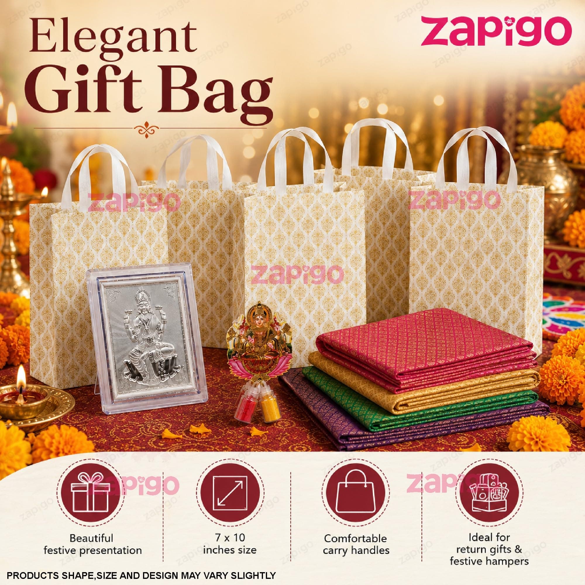 Habba Lakshmi Frame Pooja Return Gift Combo for Women, Lakshmi Kumkum, Carry Bag, Blouse Piece, Traditional Tamboolam Hamper for Varalakshmi Vratham, Weddings, Festivals, Pack of 5 thumbnail 5