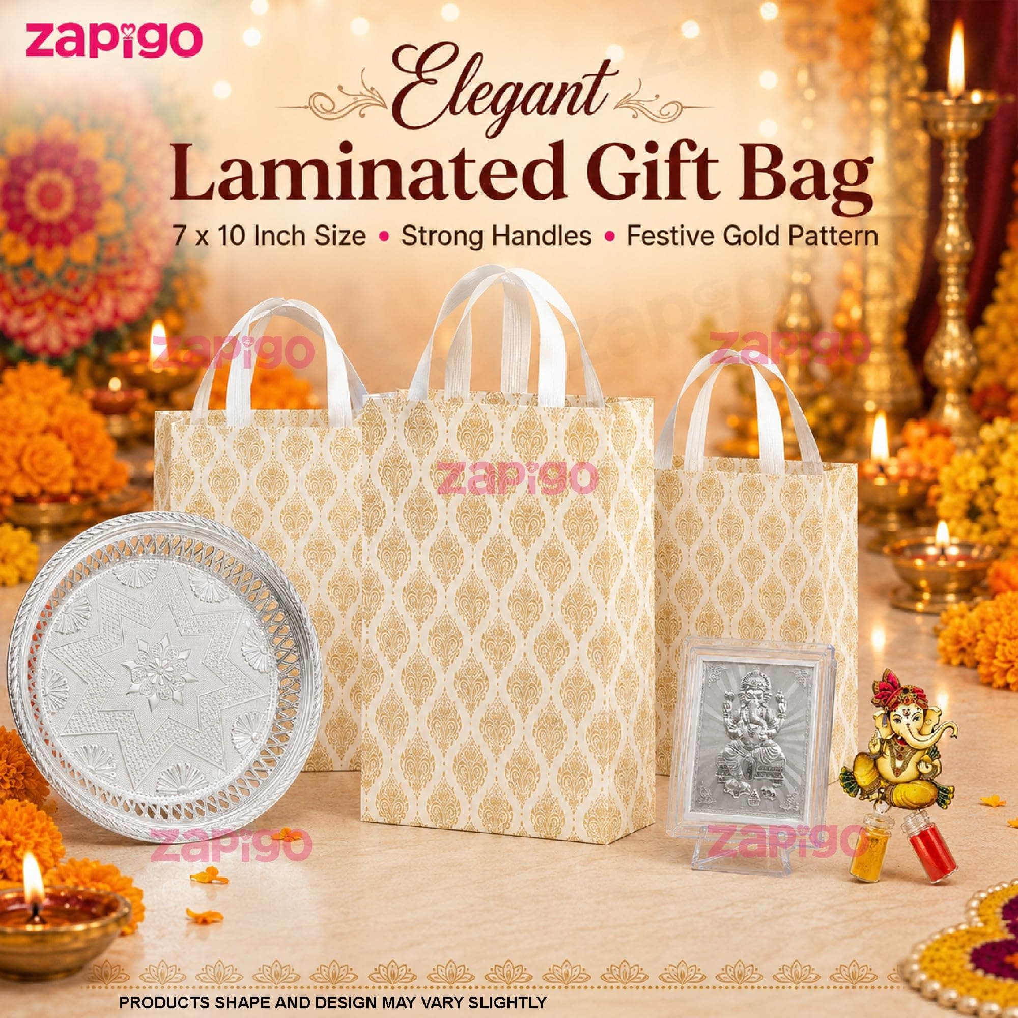 Habba Ganesha Frame Pooja Return Gift Combo with Ganesha Kumkum, Silver Plate & Festive Bag, Traditional Haldi Kumkum Tambulam Hamper for Ganesh Chaturthi, Weddings & Festivals, Pack of 5 thumbnail 5