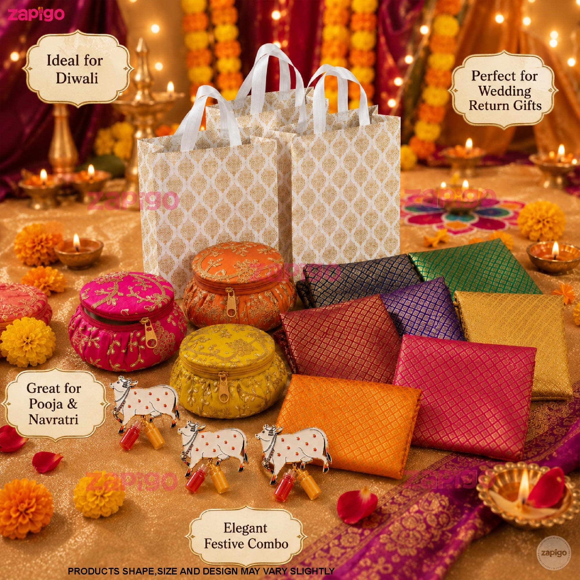 Habba Bangle Box, Cow Kumkum Set, Blouse Piece & Carry Bag Combo, Traditional Haldi Kumkum Tambulam Hamper for Weddings, Varalakshmi Vratham, Griha Pravesh & Festivals, Pack of 5 thumbnail 4