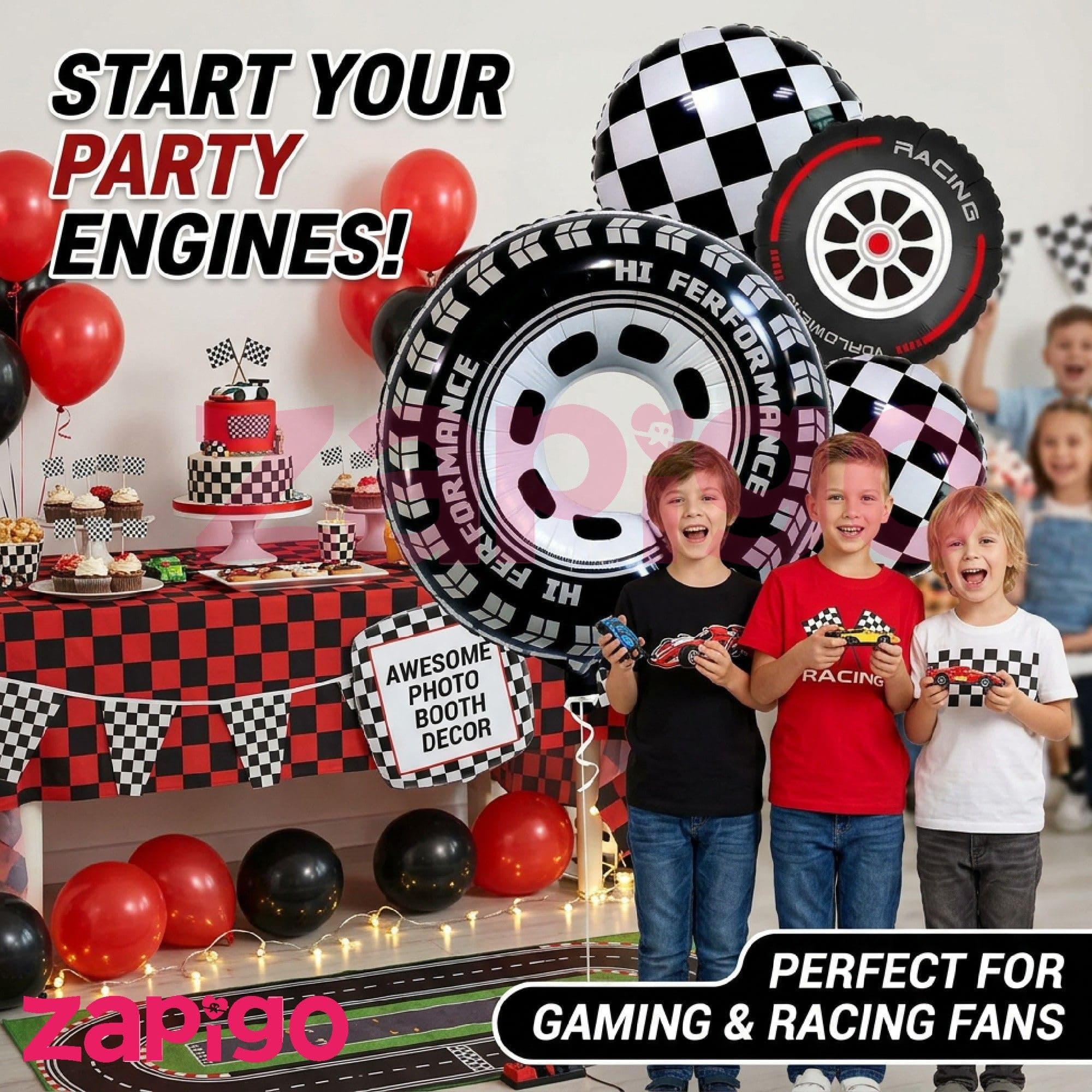 Balloonistics Racing Theme Happy Birthday Balloon Bouquet Pack Of 5 thumbnail 5
