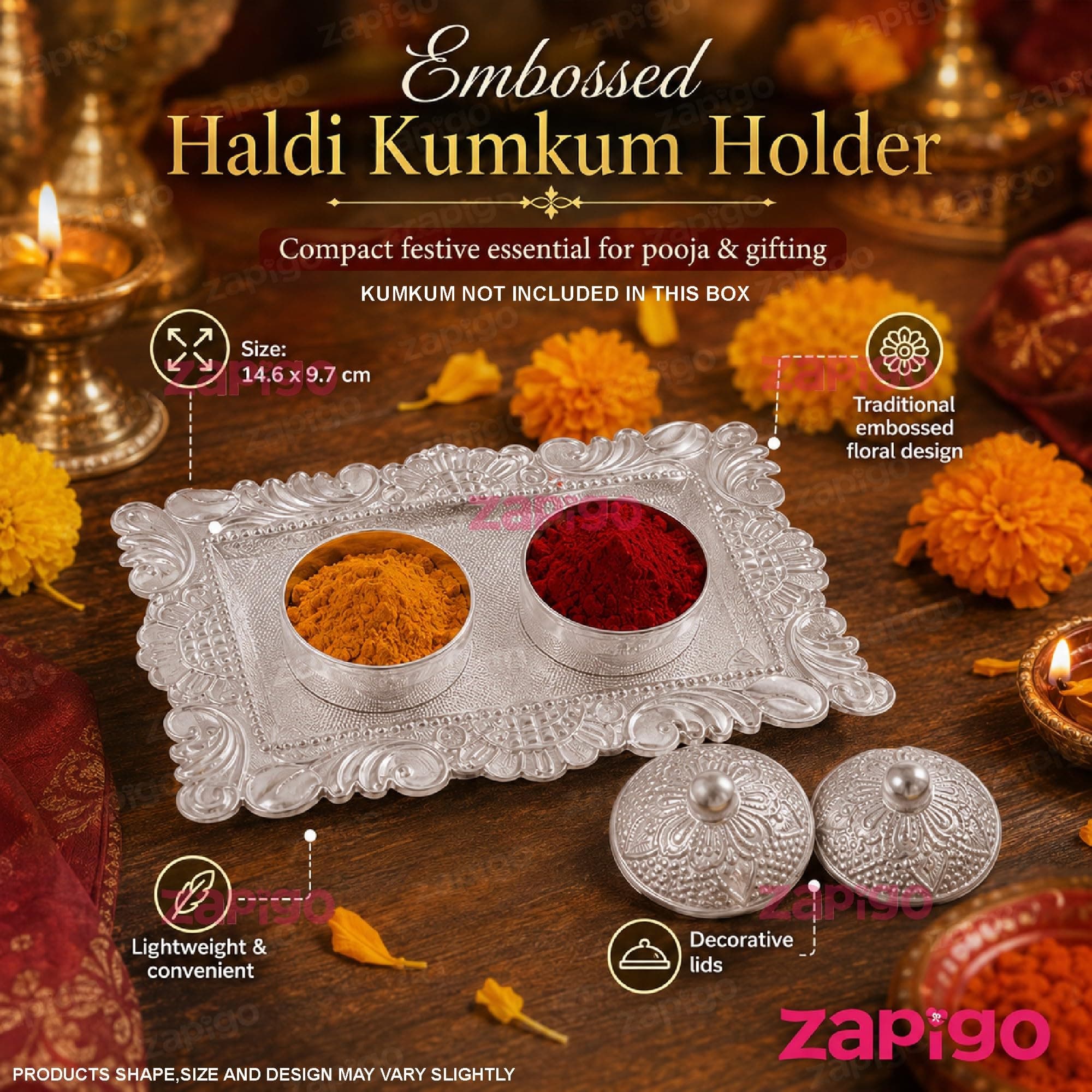 Habba Lakshmi Frame Pooja Return Gift Combo for Women, Lakshmi Kumkum, Carry Bag, Kumkum Set, Traditional Haldi Kumkum Tambulam Hamper for Varalakshmi Vratham, Weddings, Festivals, Pack of 5 thumbnail 6