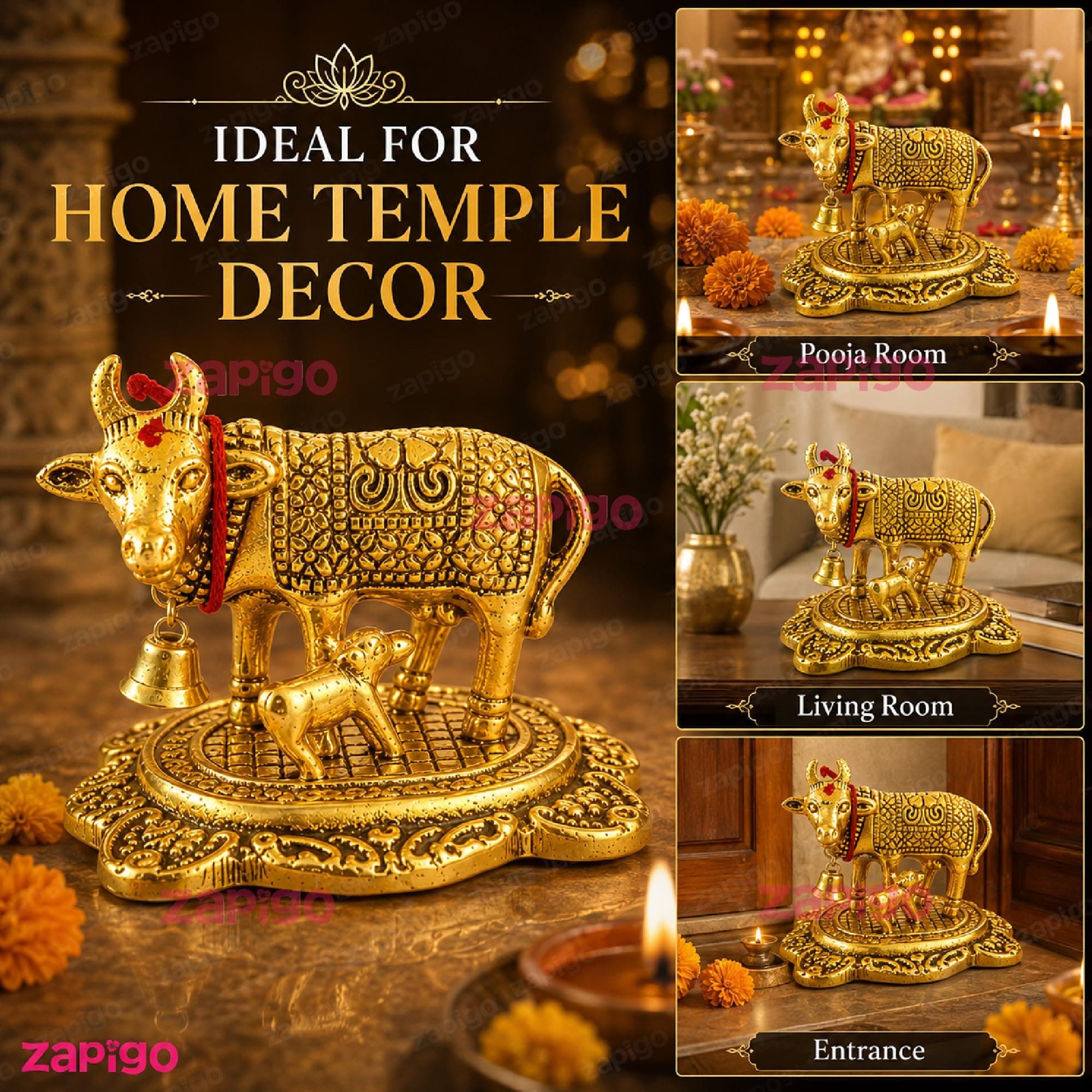 Habba Cow Statue Gold Pooja Return Gift for Women, Traditional Kamadhenu Idol for Tambulam, Sumangali Gift, Varalakshmi Vratham, Deepavali, Griha Pravesh, Weddings & Baby Showers, Pack of 5 thumbnail 7