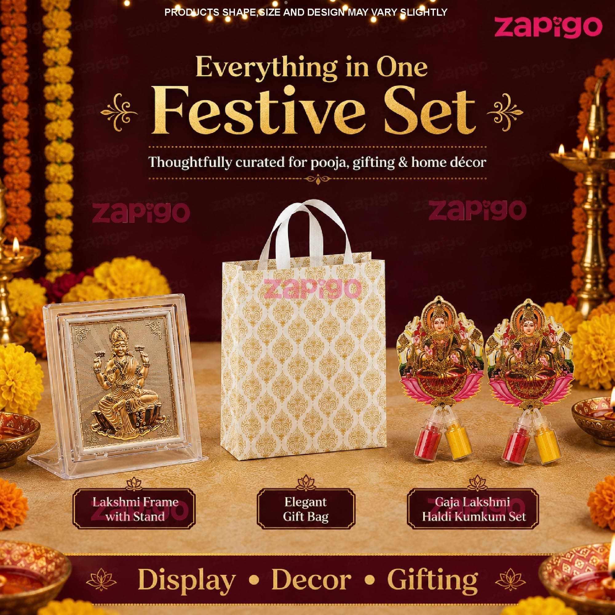 Habba Lakshmi Frame Pooja Return Gift Combo for Women, Lakshmi Kumkum Set, Festive Carry Bag, Traditional Haldi Kumkum Tambulam Hamper for Varalakshmi Vratham, Deepavali, Weddings, Pack of 5 thumbnail 2