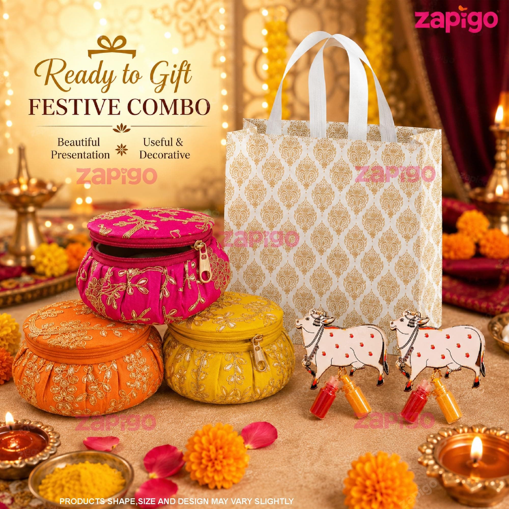 Habba Bangle Box, Cow Kumkum Set and Carry Bag, Traditional Haldi Kumkum Tambulam Hamper for Weddings, Festivals, Baby Showers, Housewarming, Varalakshmi Vratham, Navratri, Deepavali, Pack of 5 thumbnail 8