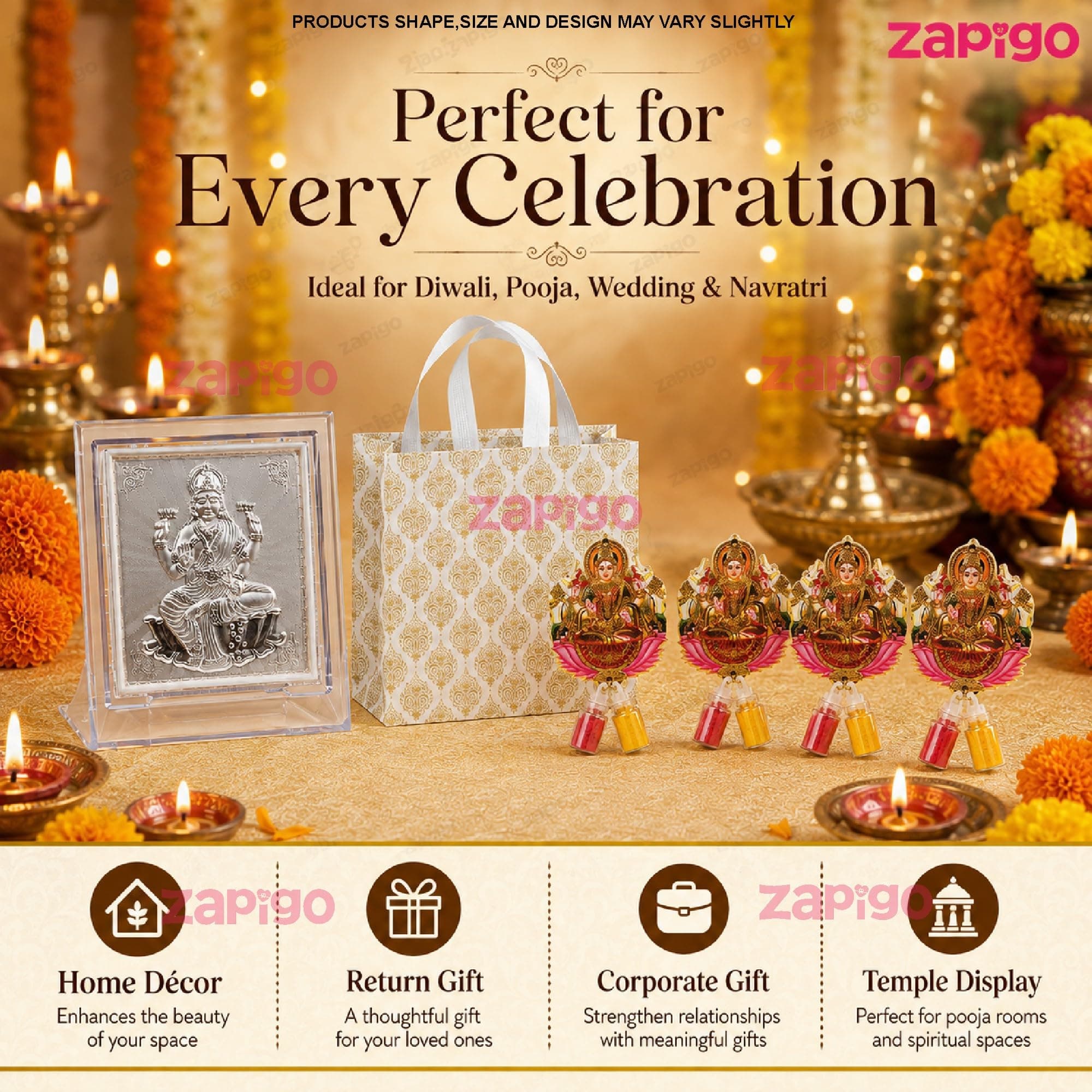 Habba Lakshmi Frame Pooja Return Gift Combo for Women, Lakshmi Kumkum Set, Festive Carry Bag, Traditional Haldi Kumkum Tambulam Hamper for Varalakshmi Vratham, Deepavali, Weddings, Pack of 5 thumbnail 7
