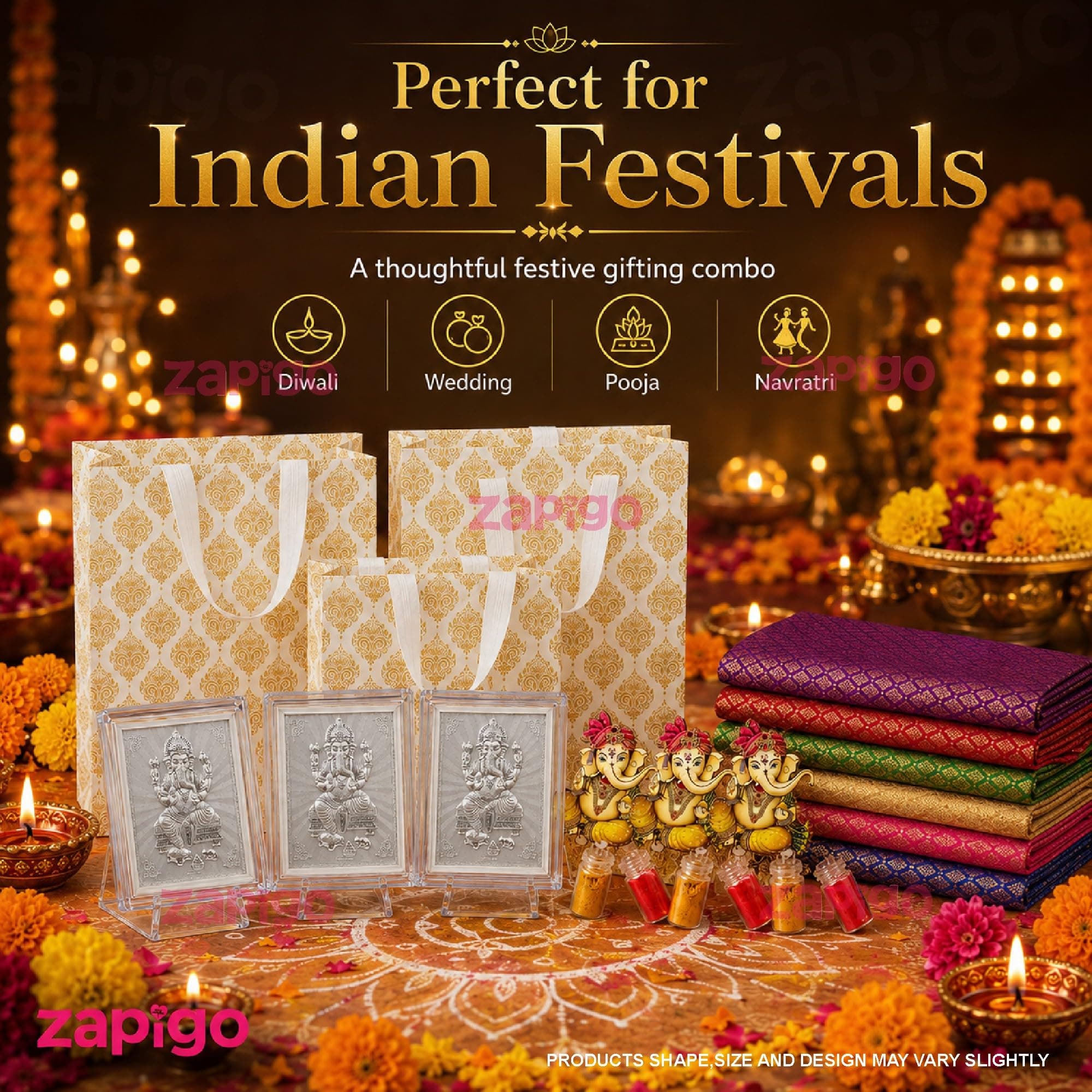 Habba Ganesha Frame Pooja Return Gift Combo for Women, Includes Ganesha Kumkum, Carry Bag, Blouse Piece, Traditional Haldi Kumkum Tambulam Hamper for Ganesh Chaturthi & Festivals, Pack of 5 thumbnail 7