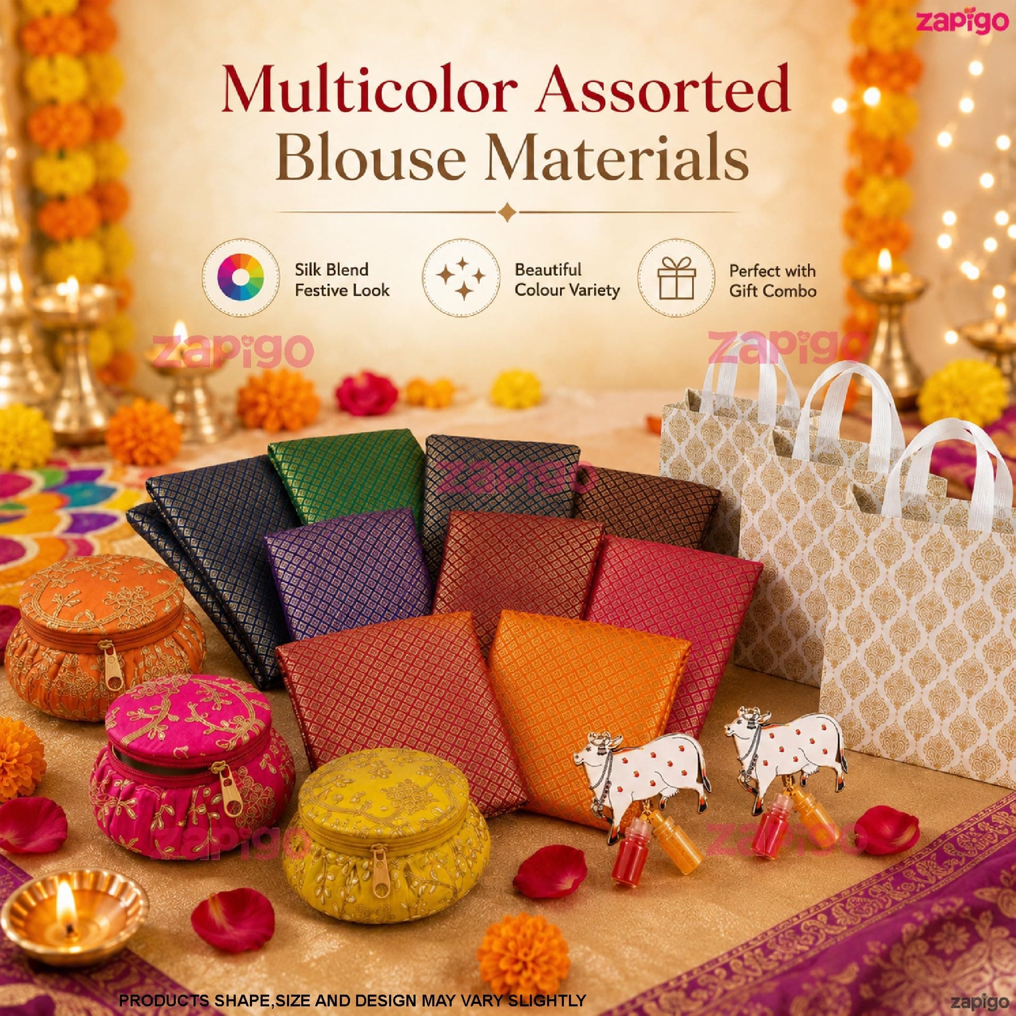 Habba Bangle Box, Cow Kumkum Set, Blouse Piece & Carry Bag Combo, Traditional Haldi Kumkum Tambulam Hamper for Weddings, Varalakshmi Vratham, Griha Pravesh & Festivals, Pack of 5 thumbnail 6