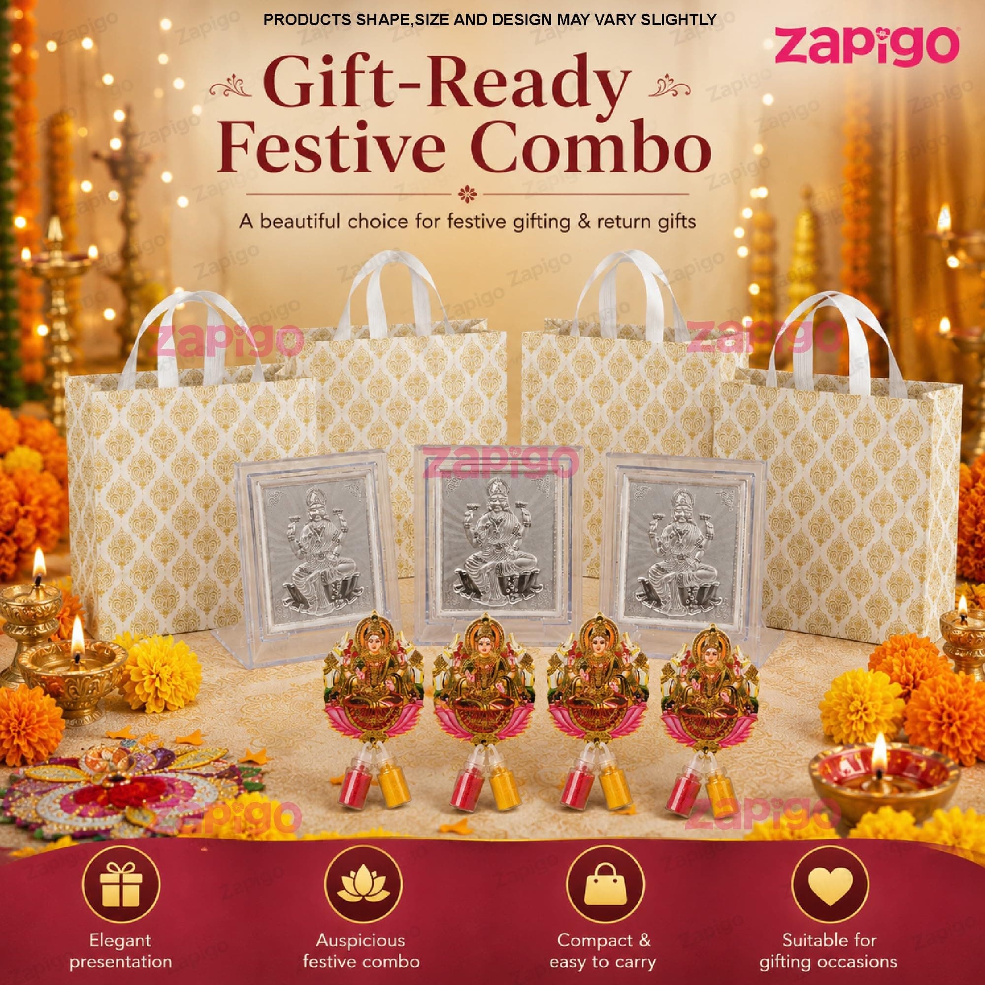 Habba Lakshmi Frame Pooja Return Gift Combo for Women, Lakshmi Kumkum Set, Festive Carry Bag, Traditional Haldi Kumkum Tambulam Hamper for Varalakshmi Vratham, Deepavali, Weddings, Pack of 5 thumbnail 8