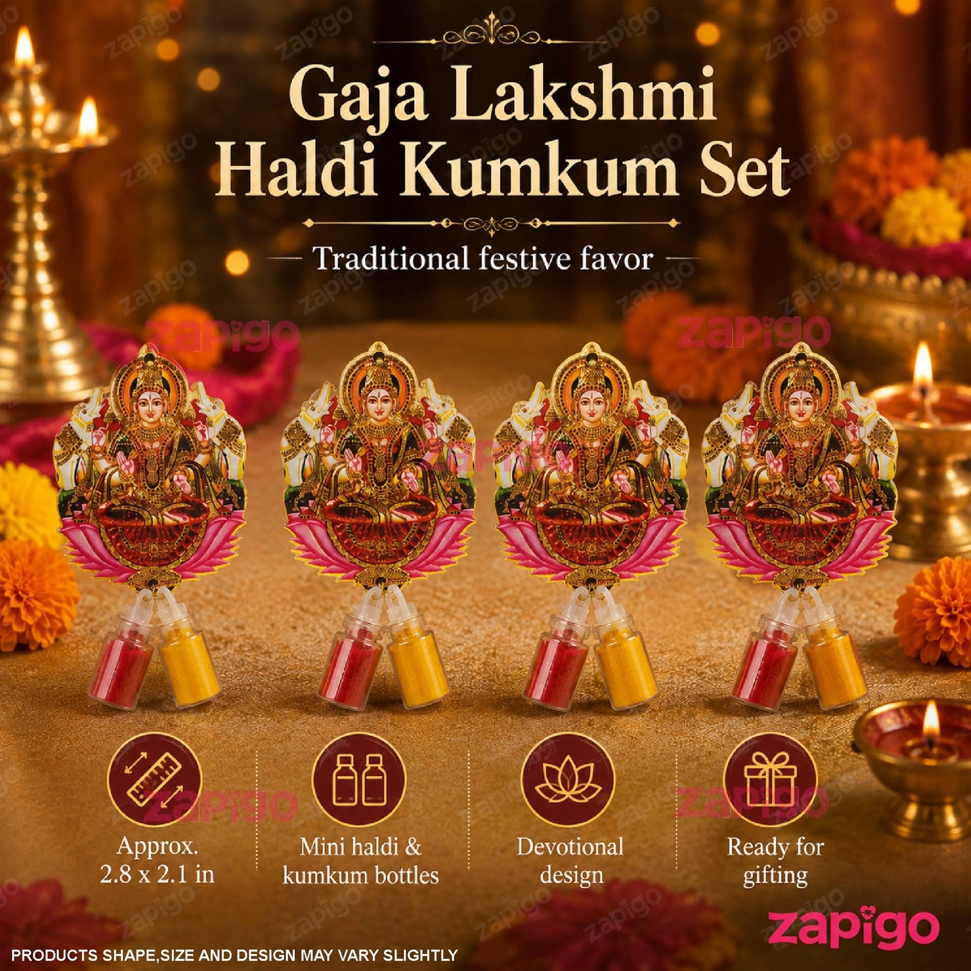 Habba Lakshmi Frame Pooja Return Gift Combo for Women, Lakshmi Kumkum, Silver Plate, Festive Bag, Traditional Haldi Kumkum Tambulam Hamper for Varalakshmi Vratham, Diwali, Weddings, Pack of 5 thumbnail 5