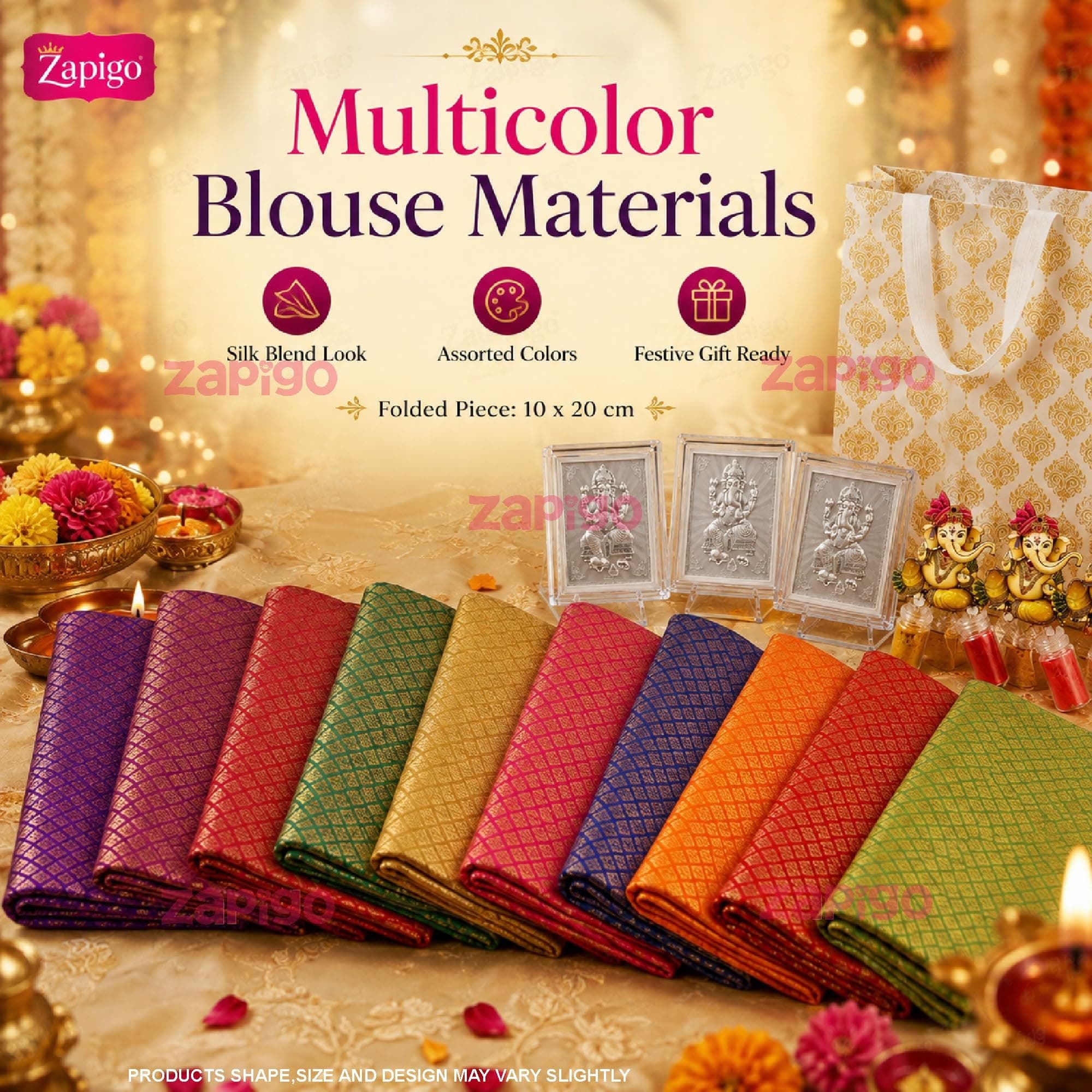 Habba Ganesha Frame Pooja Return Gift Combo for Women, Includes Ganesha Kumkum, Carry Bag, Blouse Piece, Traditional Haldi Kumkum Tambulam Hamper for Ganesh Chaturthi & Festivals, Pack of 5 thumbnail 3