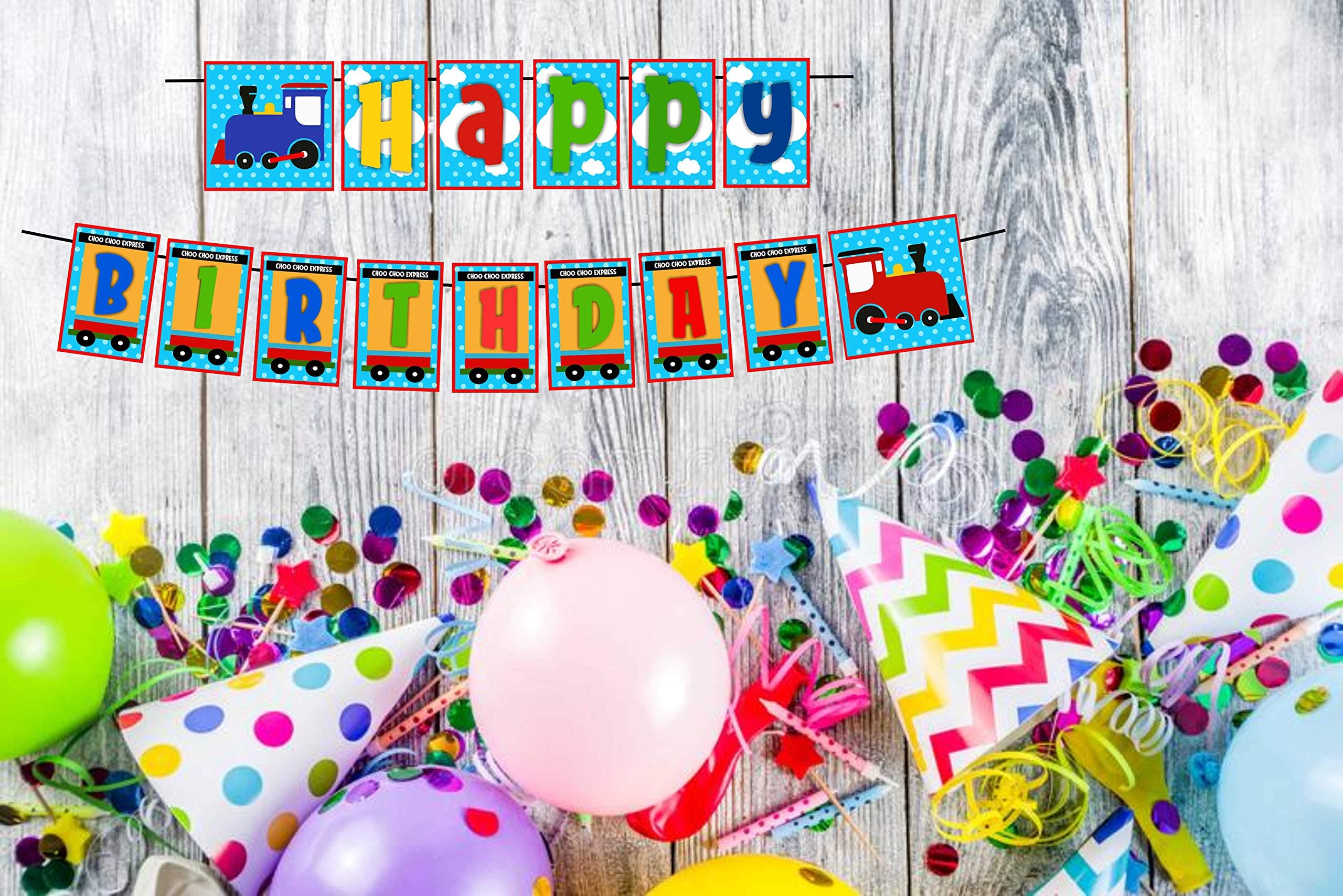 Balloonistics Train Theme Happy Birthday Banner – Railway & Steam Engine Bunting Flags – Premium Cardstock Party Decoration for Kids' Train & Transport Birthday Parties thumbnail 2