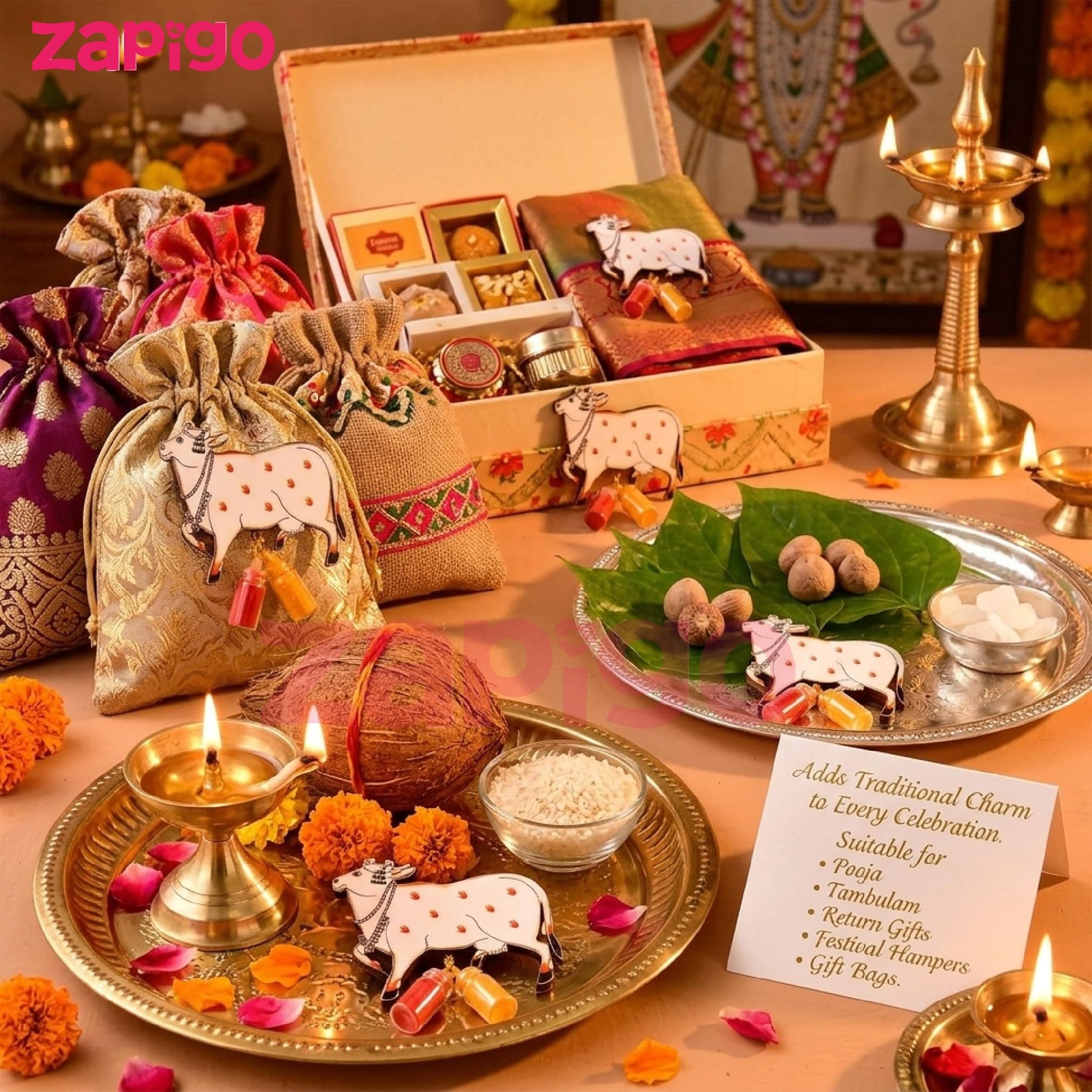 Habba Cow Design Haldi Kumkum Set, Pasupu Kumkum Dome Glass Bottle, Traditional Pooja Return Gift for Diwali, Navratri, Varalakshmi Vratham, Wedding & Festivals - Pack of 5 thumbnail 9