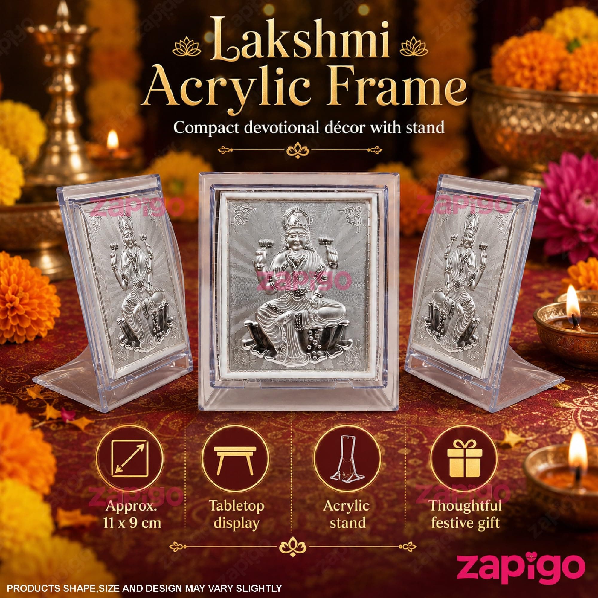 Habba Lakshmi Frame Pooja Return Gift Combo for Women, Lakshmi Kumkum, Silver Plate, Festive Bag, Traditional Haldi Kumkum Tambulam Hamper for Varalakshmi Vratham, Diwali, Weddings, Pack of 5 thumbnail 4