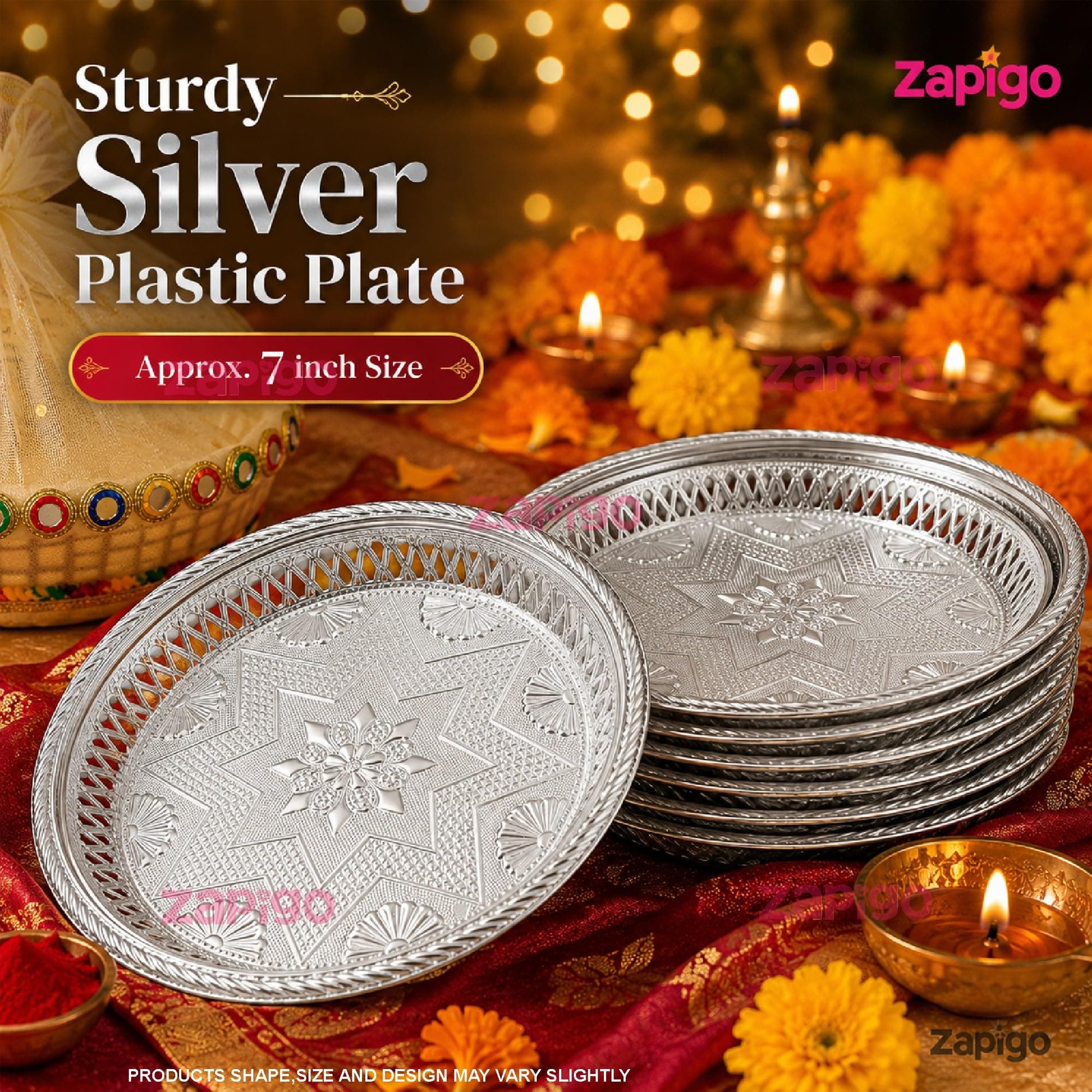 Habba Fruits Basket, Silver Plate, Cow Kumkum & Blouse Piece Pooja Return Gift Combo for Women, Traditional Haldi Kumkum Tambulam Hamper for Weddings, Varalakshmi Vratham, Festivals, Pack of 5 thumbnail 6