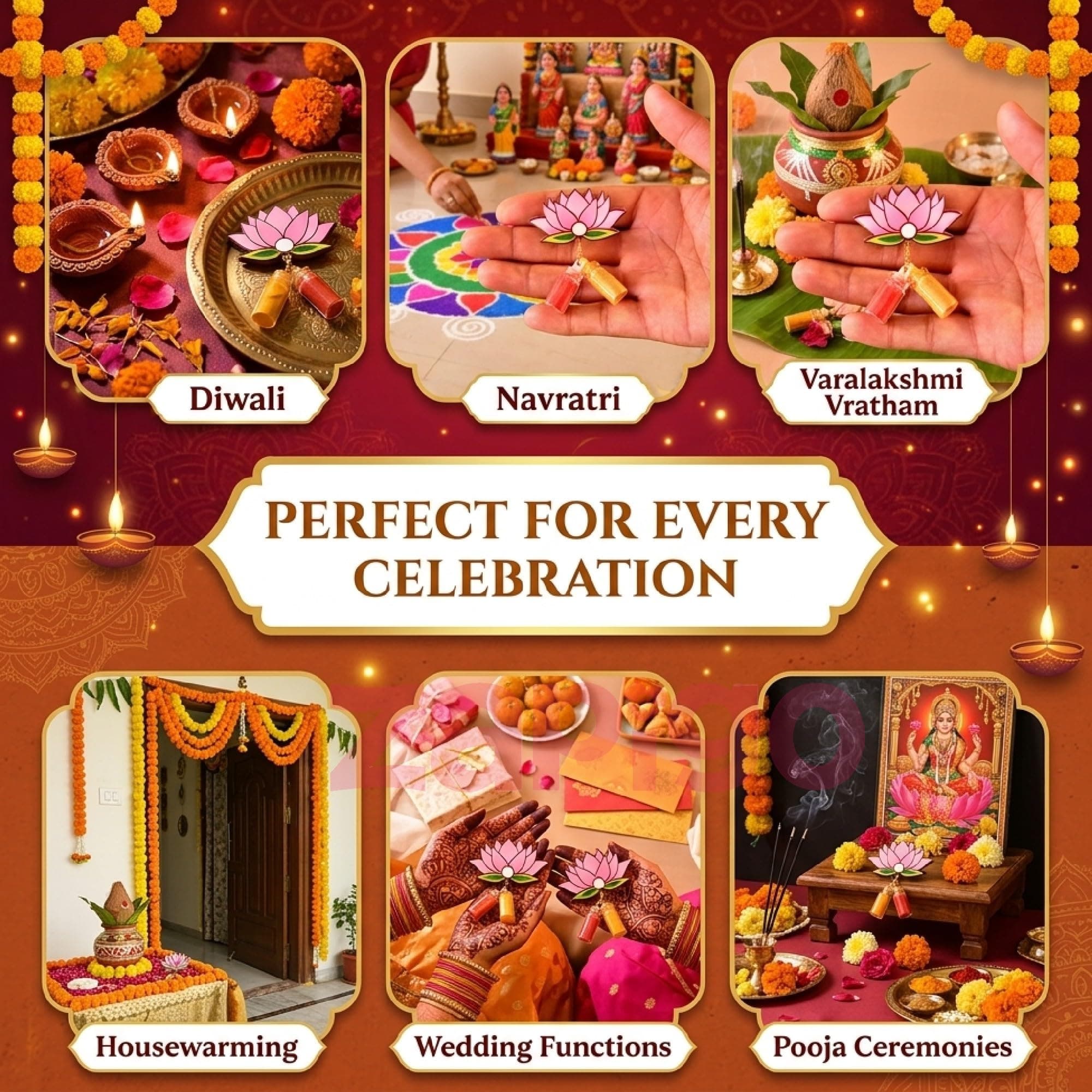 Habba Lotus Design Haldi Kumkum Set, Pasupu Kumkum in Dome Glass Bottle, Traditional Return Gift for Wedding, Pooja, Diwali, Navratri, Varalakshmi Vratham & Indian Festivals - Pack of 10 thumbnail 5