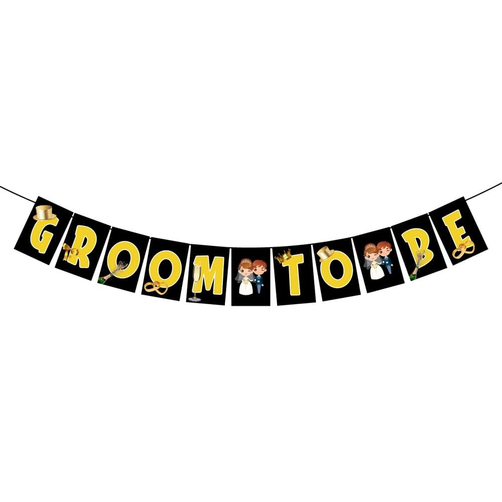 Balloonistics Groom to Be Happy Birthday Banner - Dapper Bachelor Party Bunting - Premium Cardstock Tuxedo & Bow-Tie Theme Decoration with Ribbons, Engagement & Wedding Celebration Backdrop (Groom To Be Banner)