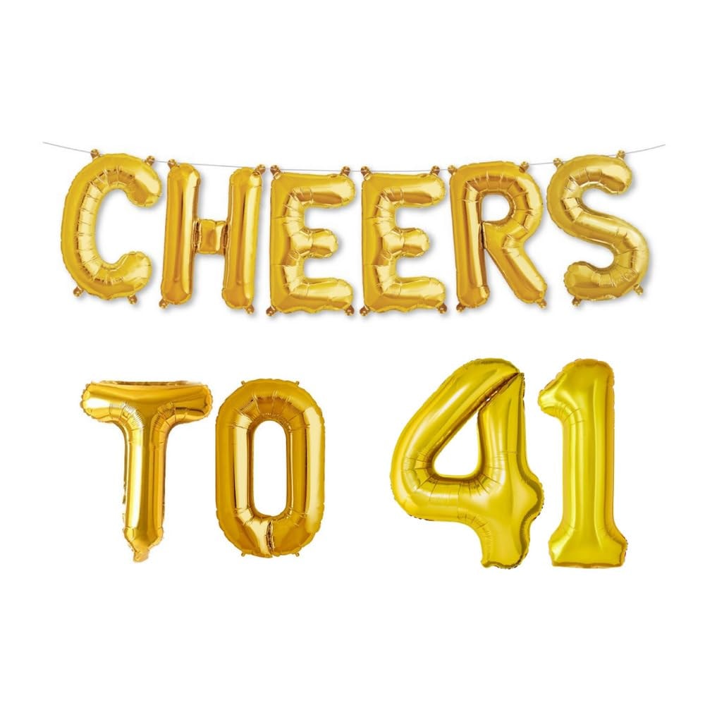 Balloonistics 'Cheers to 41' Gold Foil Balloon Combo – Number 41 Balloon for 41st Birthday & Anniversary Decoration
