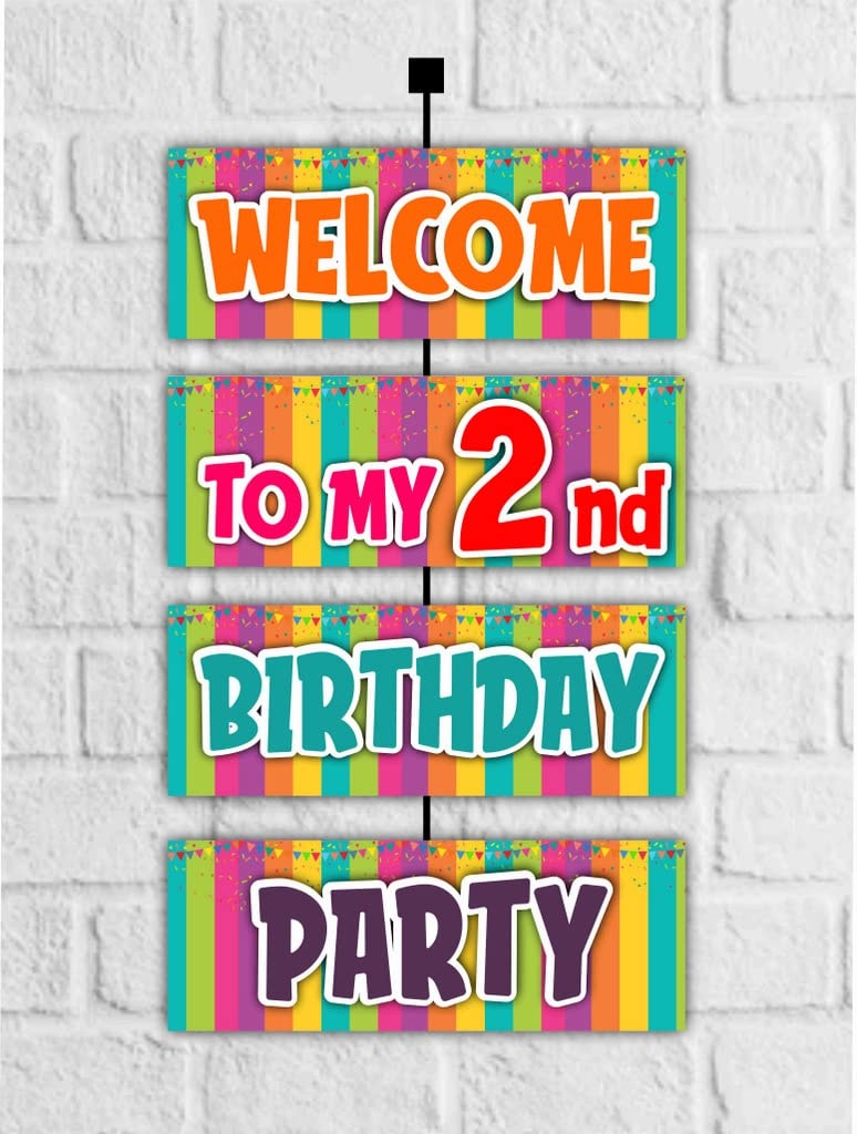 Balloonistics "I Am Two" 2nd Birthday Welcome Board 2.3 Feet Cardstock for Indoor & Outdoor Multicolor Party Decoration Backdrop with Ribbon (Welcome Outdoor Board)